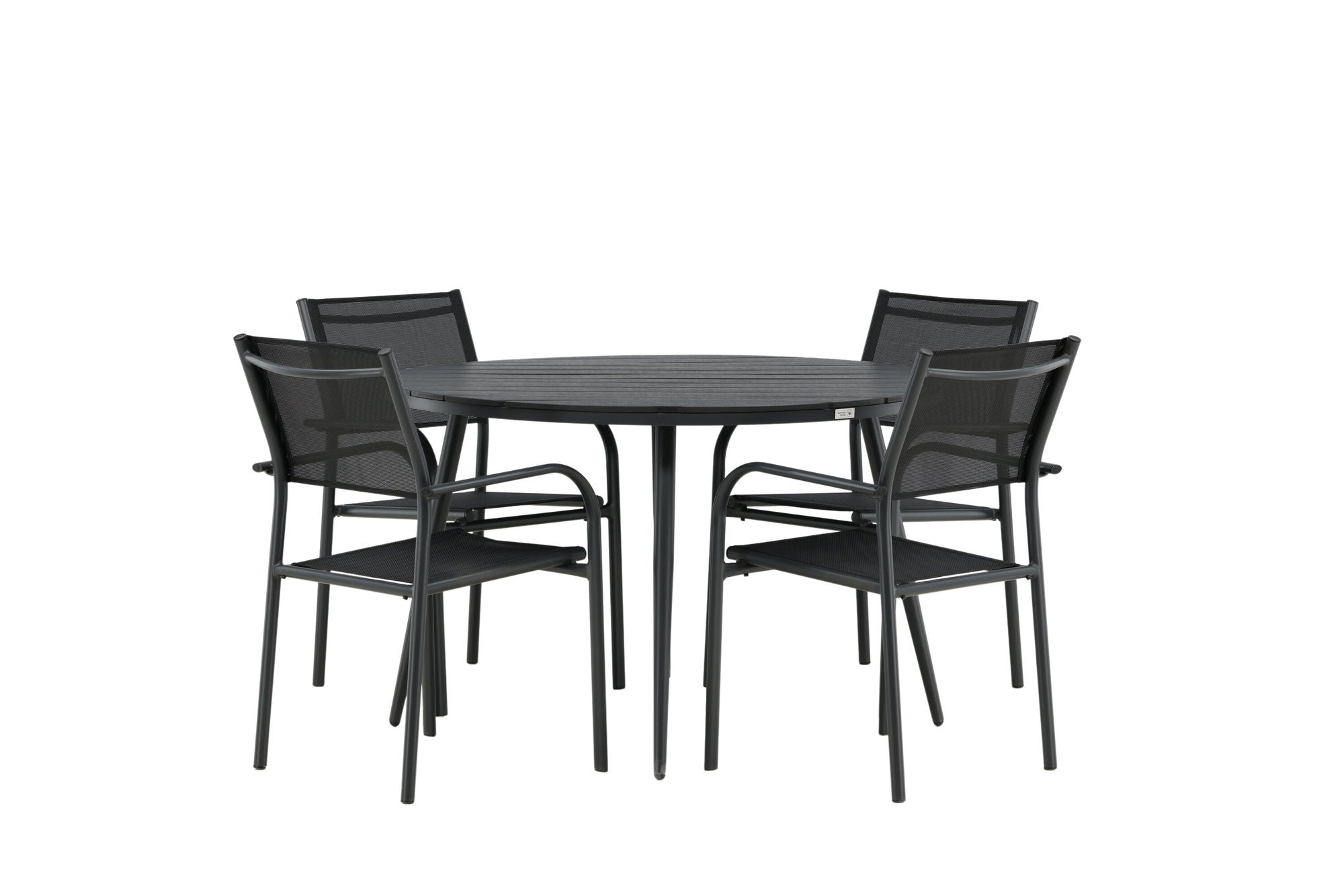 Venture Home Break - spisebord rund- Black / Black - Alu / Aintwood - 120ø _1+ Santorini Arm stol (Stackable) - Black alu / Black Textilene _4