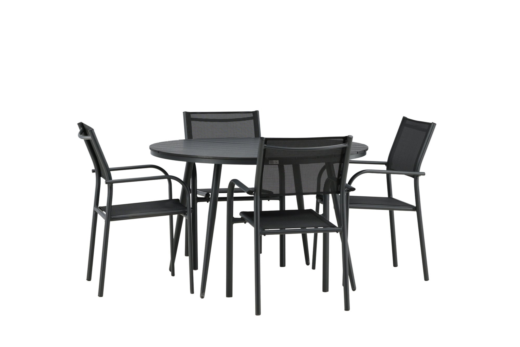 Venture Home Break - spisebord rund- Black / Black - Alu / Aintwood - 120ø _1+ Santorini Arm stol (Stackable) - Black alu / Black Textilene _4