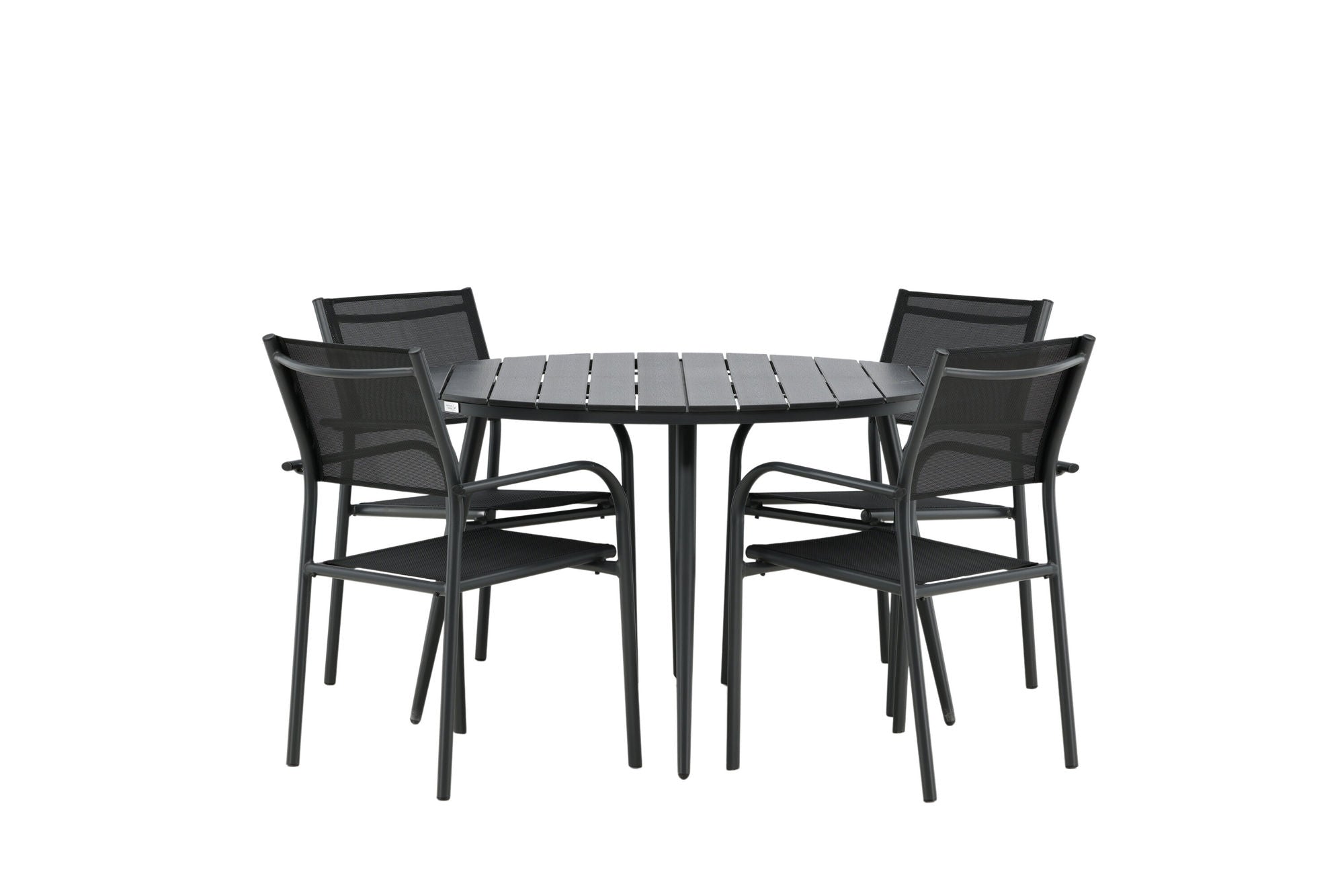 Venture Home Break - spisebord rund- Black / Black - Alu / Aintwood - 120ø _1+ Santorini Arm stol (Stackable) - Black alu / Black Textilene _4
