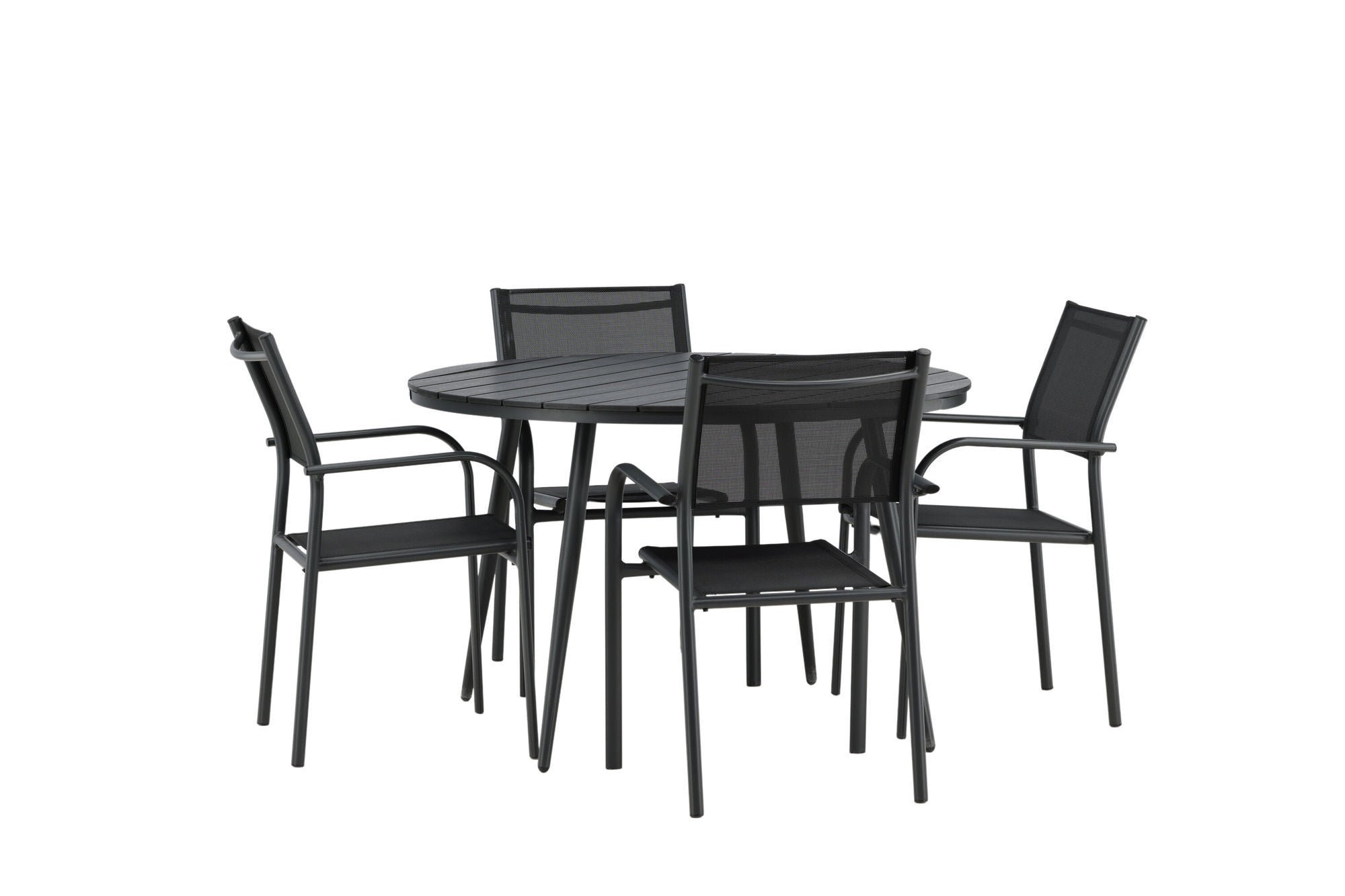Venture Home Break - spisebord rund- Black / Black - Alu / Aintwood - 120ø _1+ Santorini Arm stol (Stackable) - Black alu / Black Textilene _4