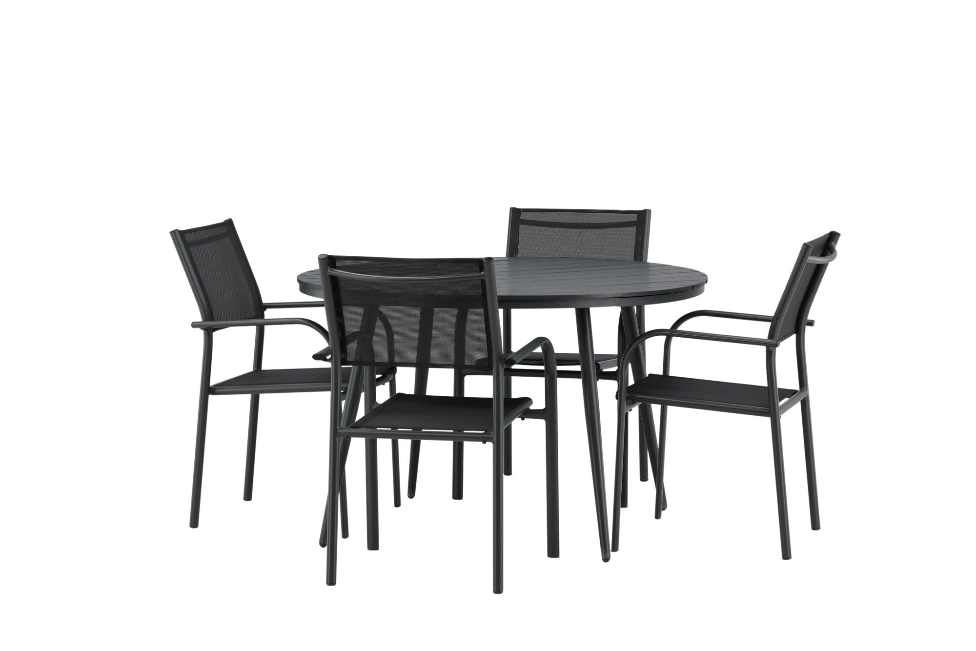 Venture Home Break - spisebord rund- Black / Black - Alu / Aintwood - 120ø _1+ Santorini Arm stol (Stackable) - Black alu / Black Textilene _4
