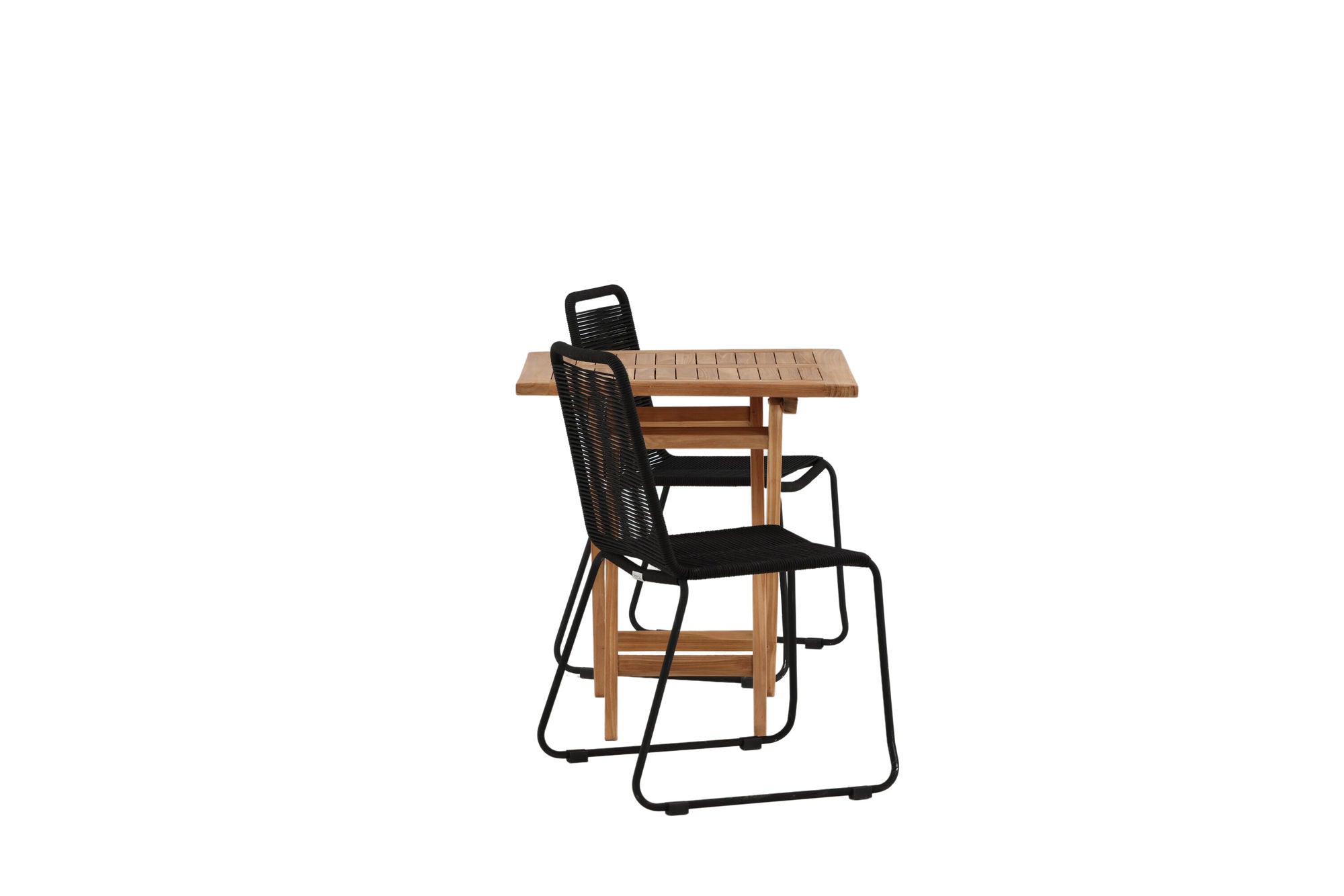 Venture Home Kenya - Folding bord- Natural - Teak - 70*70cm _1+ Lindos Stacking stol - Black Alu / Black Rope _2