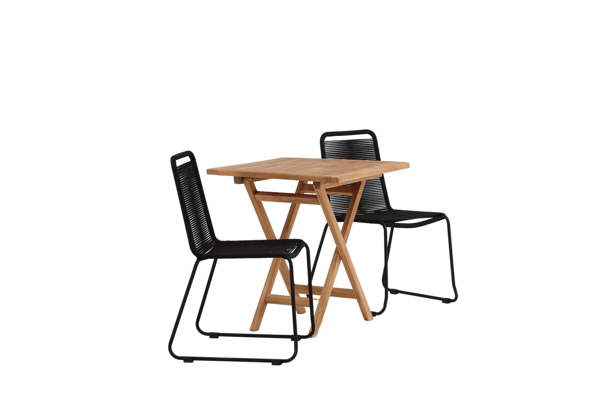 Venture Home Kenya - Folding bord- Natural - Teak - 70*70cm _1+ Lindos Stacking stol - Black Alu / Black Rope _2