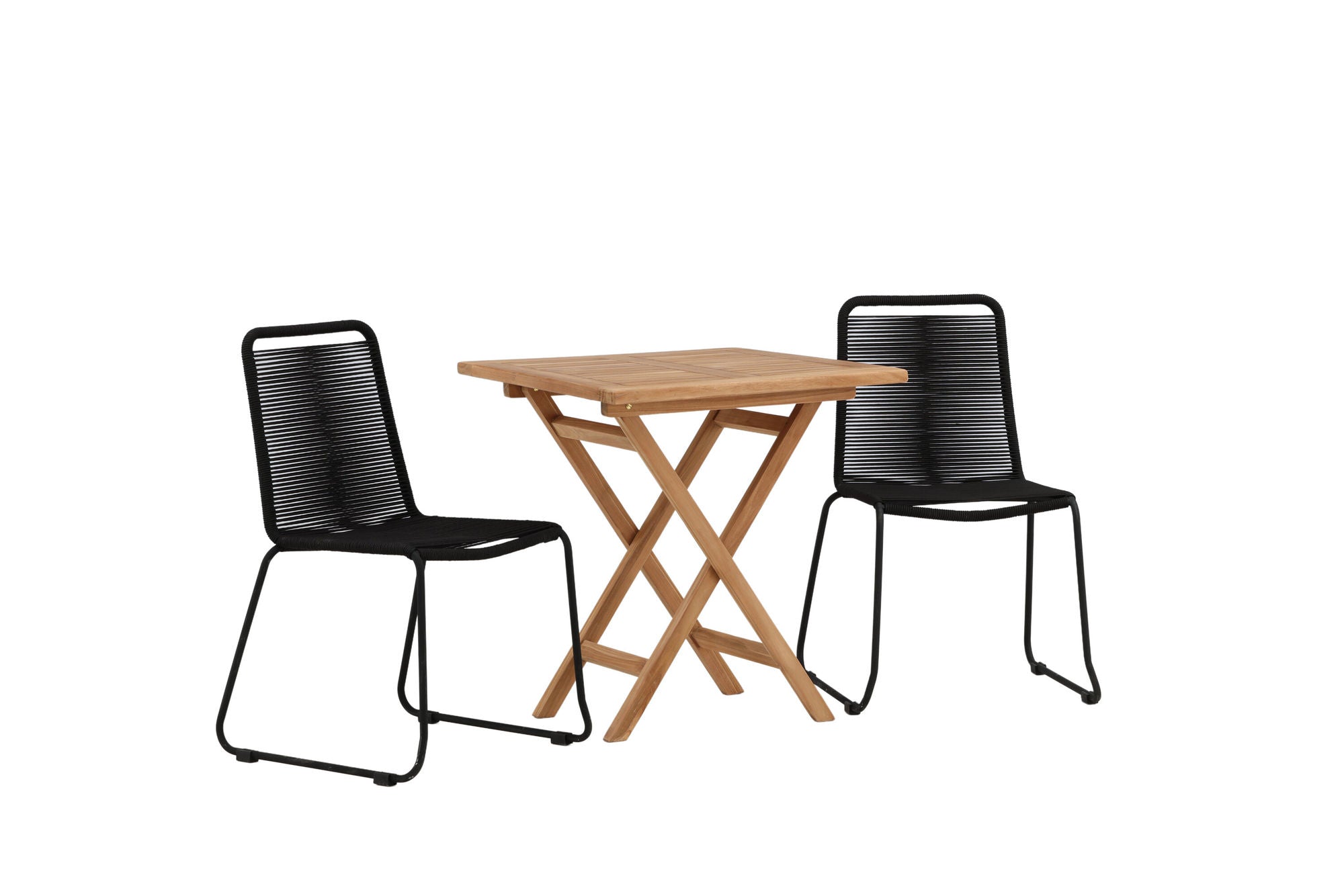 Venture Home Kenya - Folding bord- Natural - Teak - 70*70cm _1+ Lindos Stacking stol - Black Alu / Black Rope _2