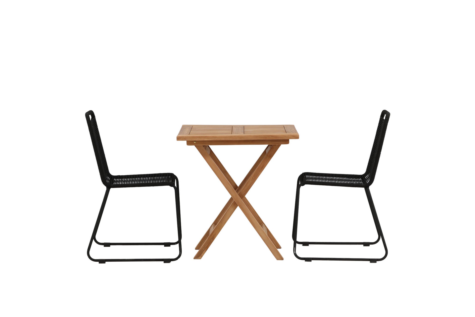 Venture Home Kenya - Folding bord- Natural - Teak - 70*70cm _1+ Lindos Stacking stol - Black Alu / Black Rope _2