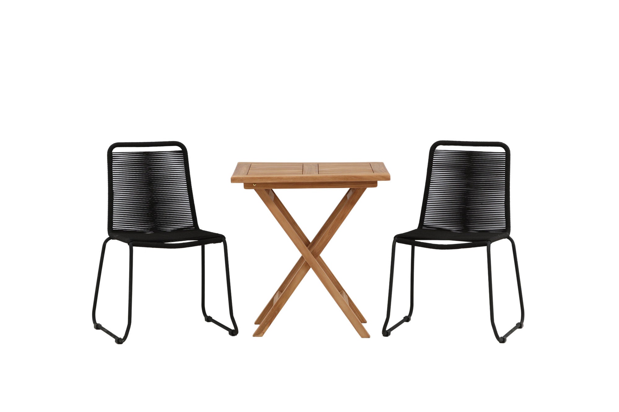 Venture Home Kenya - Folding bord- Natural - Teak - 70*70cm _1+ Lindos Stacking stol - Black Alu / Black Rope _2