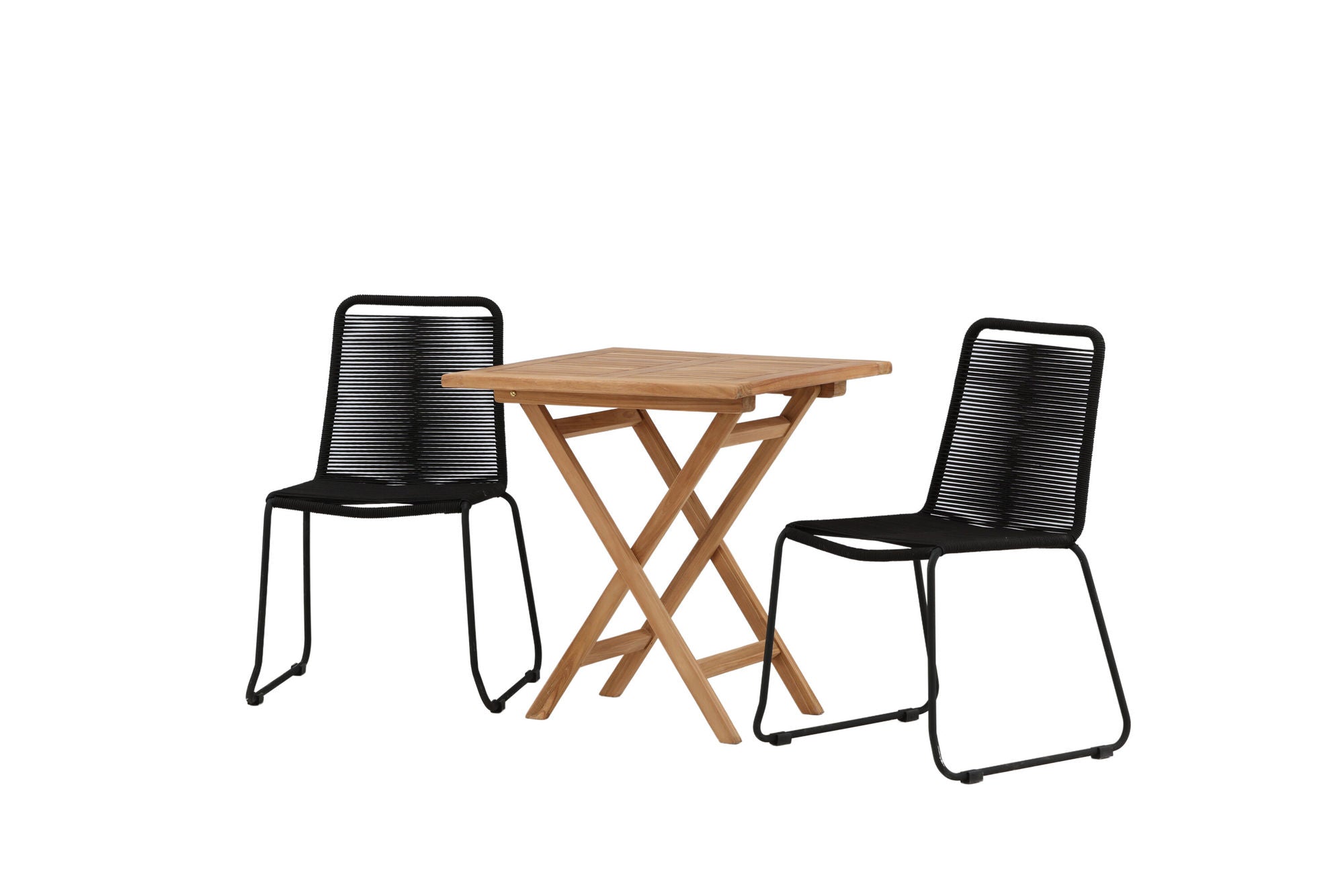 Venture Home Kenya - Folding bord- Natural - Teak - 70*70cm _1+ Lindos Stacking stol - Black Alu / Black Rope _2