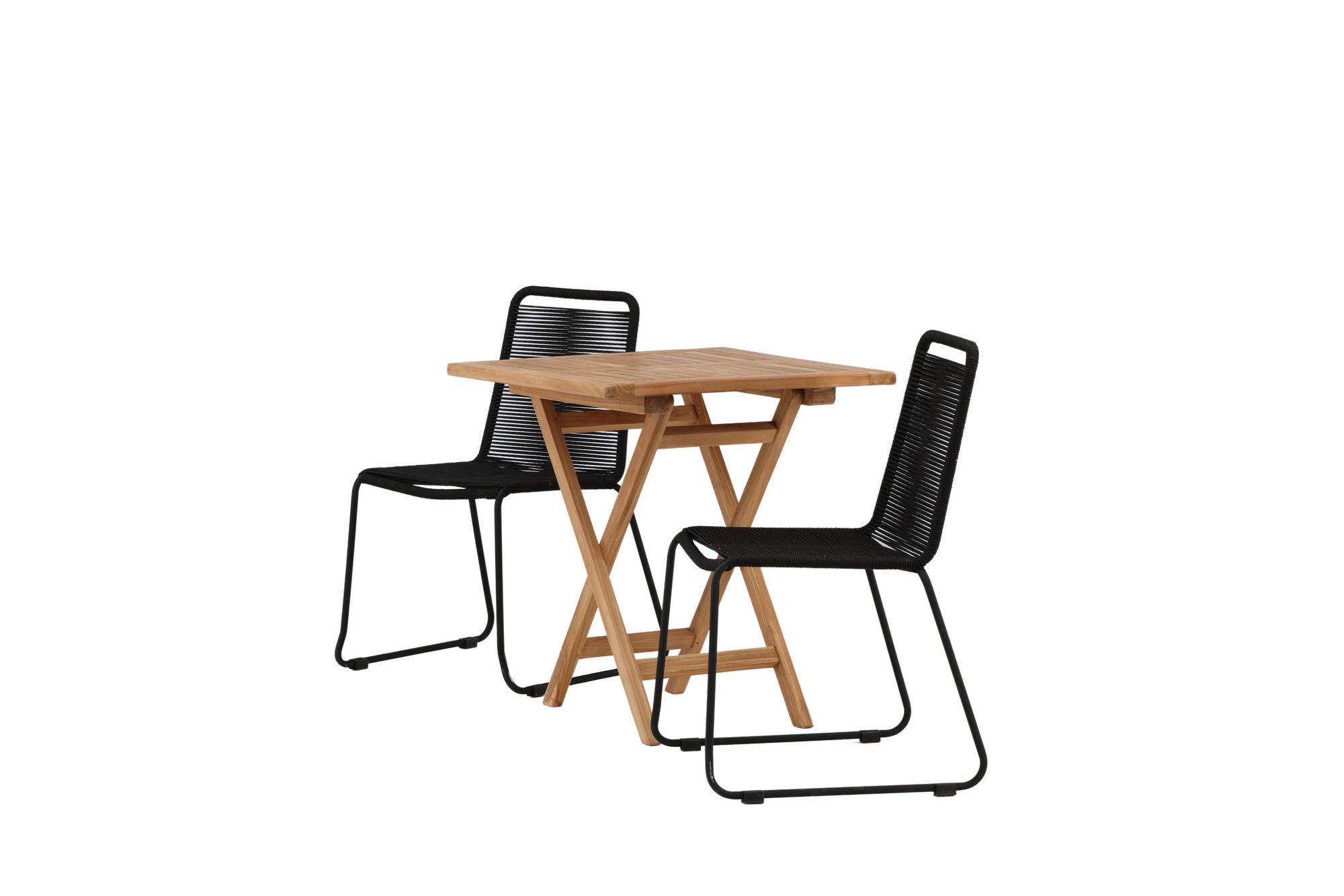 Venture Home Kenya - Folding bord- Natural - Teak - 70*70cm _1+ Lindos Stacking stol - Black Alu / Black Rope _2