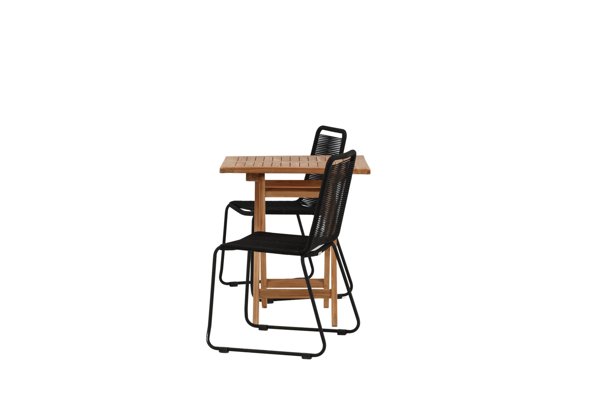 Venture Home Kenya - Folding bord- Natural - Teak - 70*70cm _1+ Lindos Stacking stol - Black Alu / Black Rope _2