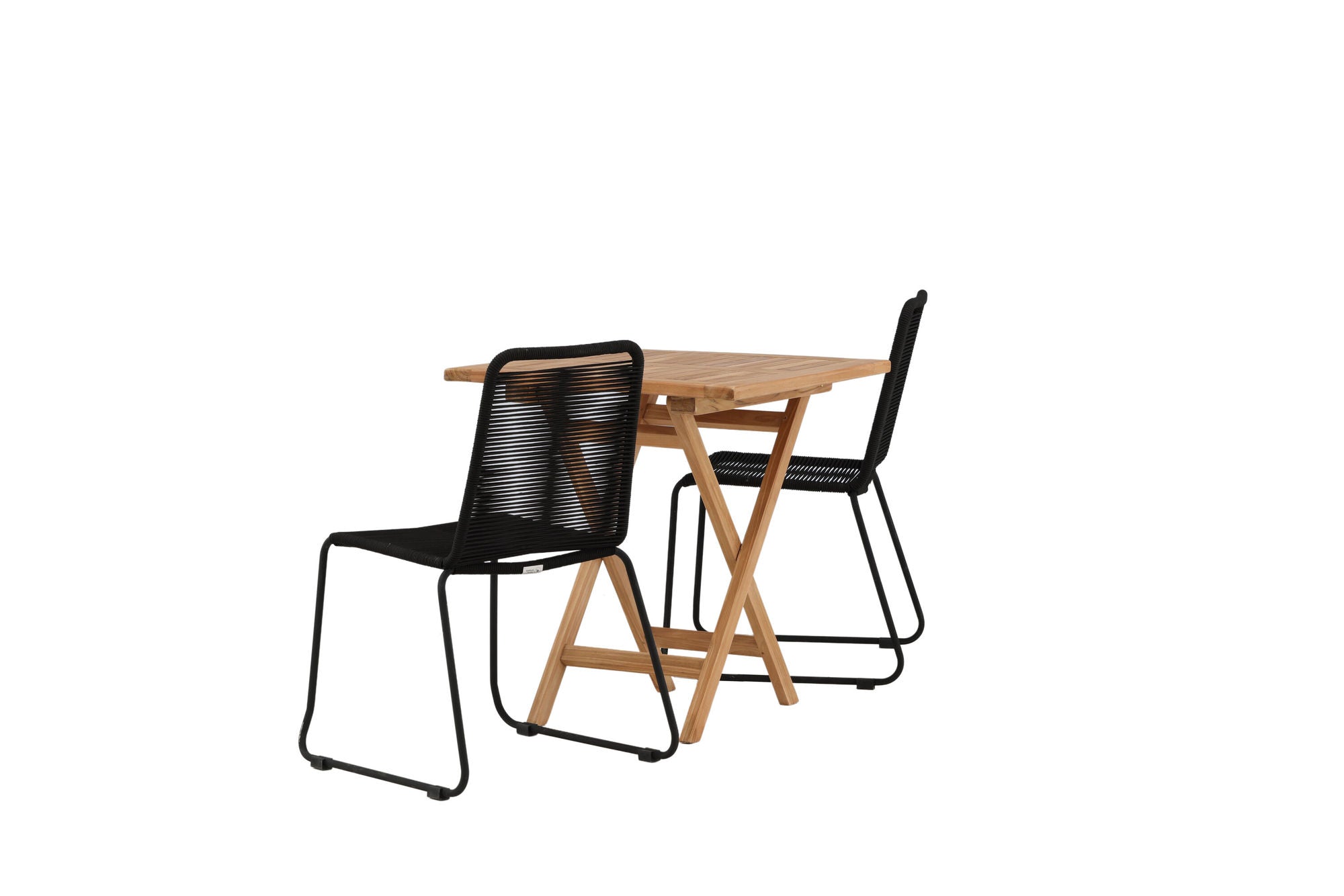 Venture Home Kenya - Folding bord- Natural - Teak - 70*70cm _1+ Lindos Stacking stol - Black Alu / Black Rope _2