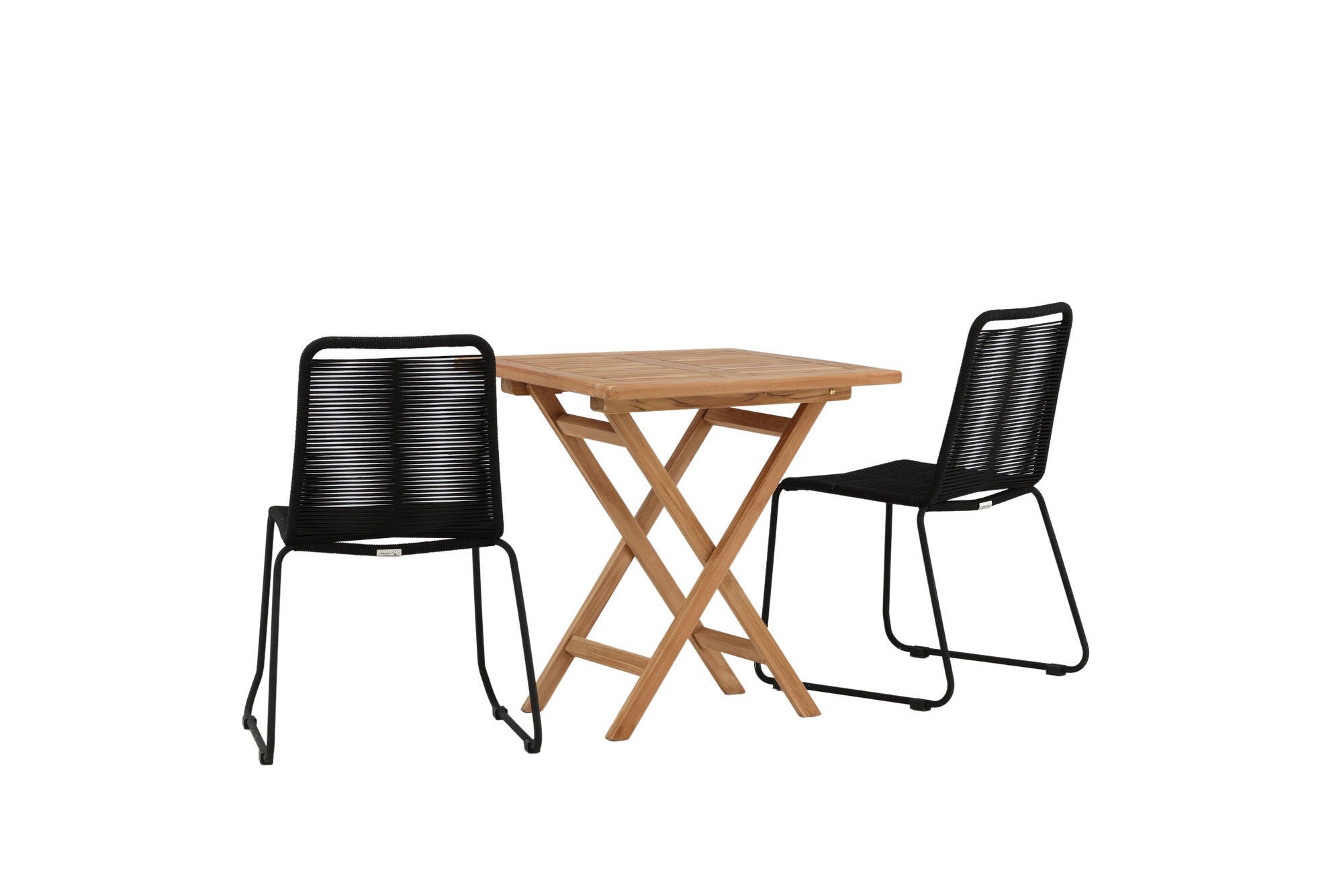 Venture Home Kenya - Folding bord- Natural - Teak - 70*70cm _1+ Lindos Stacking stol - Black Alu / Black Rope _2