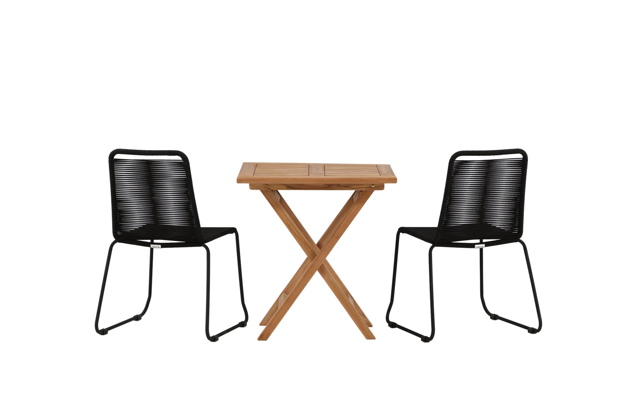 Venture Home Kenya - Folding bord- Natural - Teak - 70*70cm _1+ Lindos Stacking stol - Black Alu / Black Rope _2