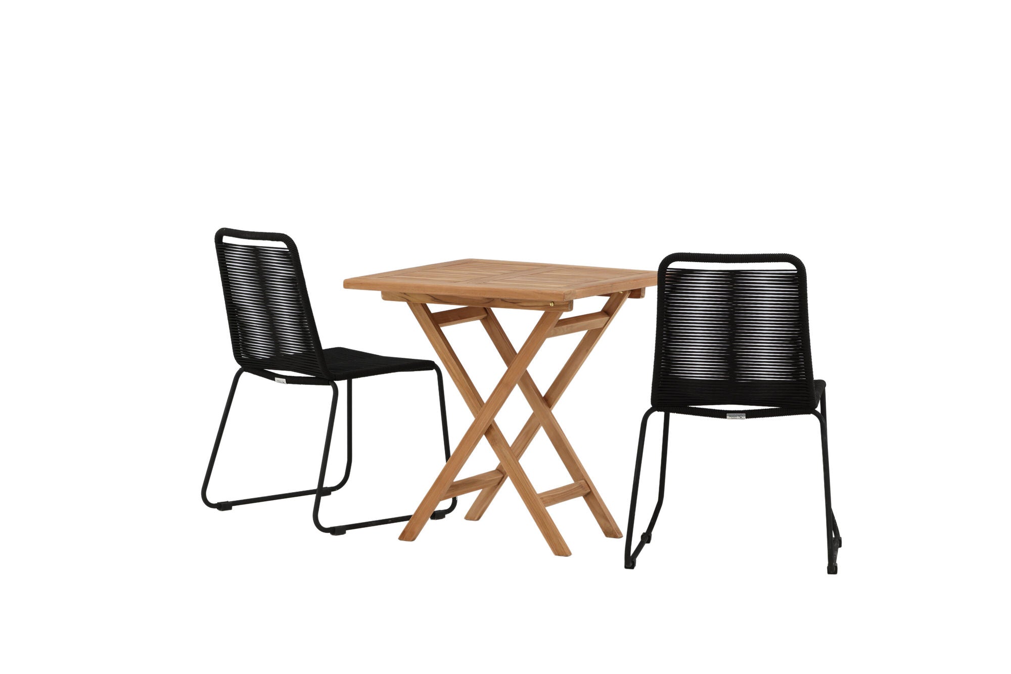 Venture Home Kenya - Folding bord- Natural - Teak - 70*70cm _1+ Lindos Stacking stol - Black Alu / Black Rope _2