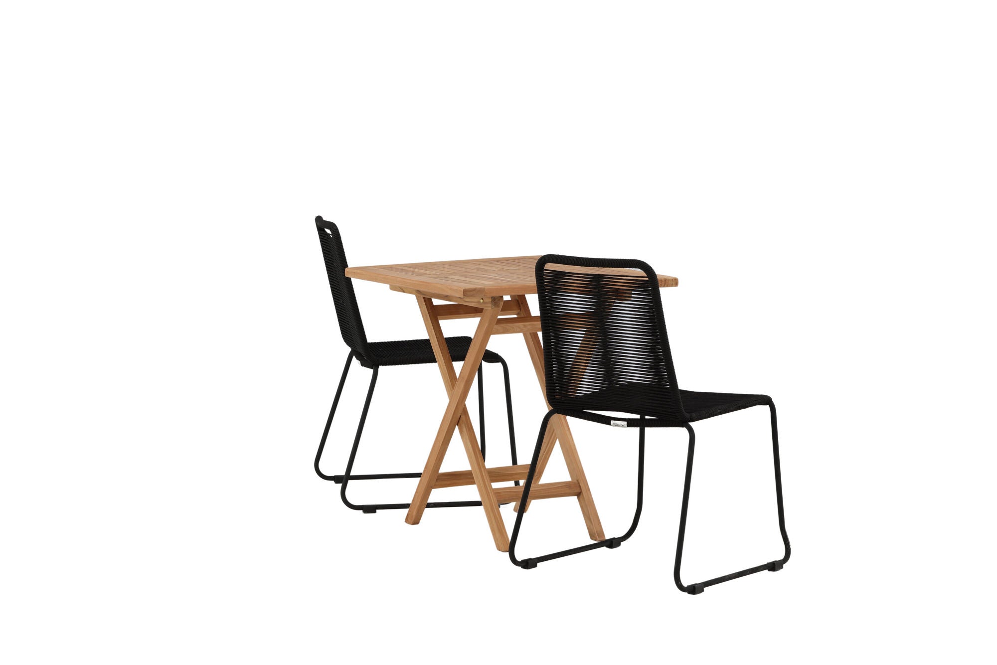 Venture Home Kenya - Folding bord- Natural - Teak - 70*70cm _1+ Lindos Stacking stol - Black Alu / Black Rope _2