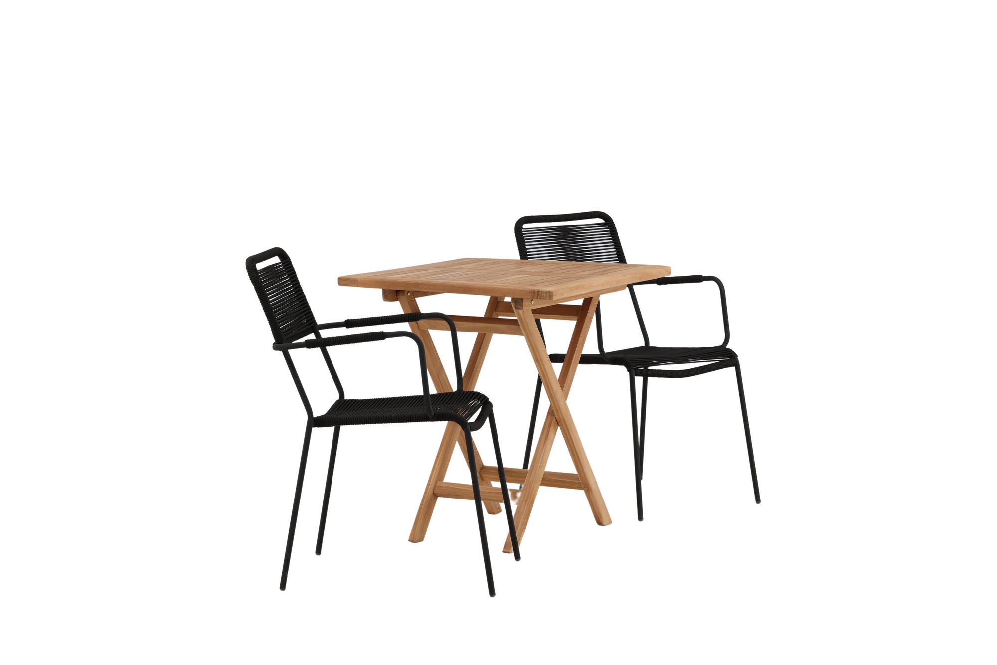 Venture Home Kenya - Folding bord- Natural - Teak - 70*70cm _1+ Lindos Armchair - Black Alu / Black Rope _2