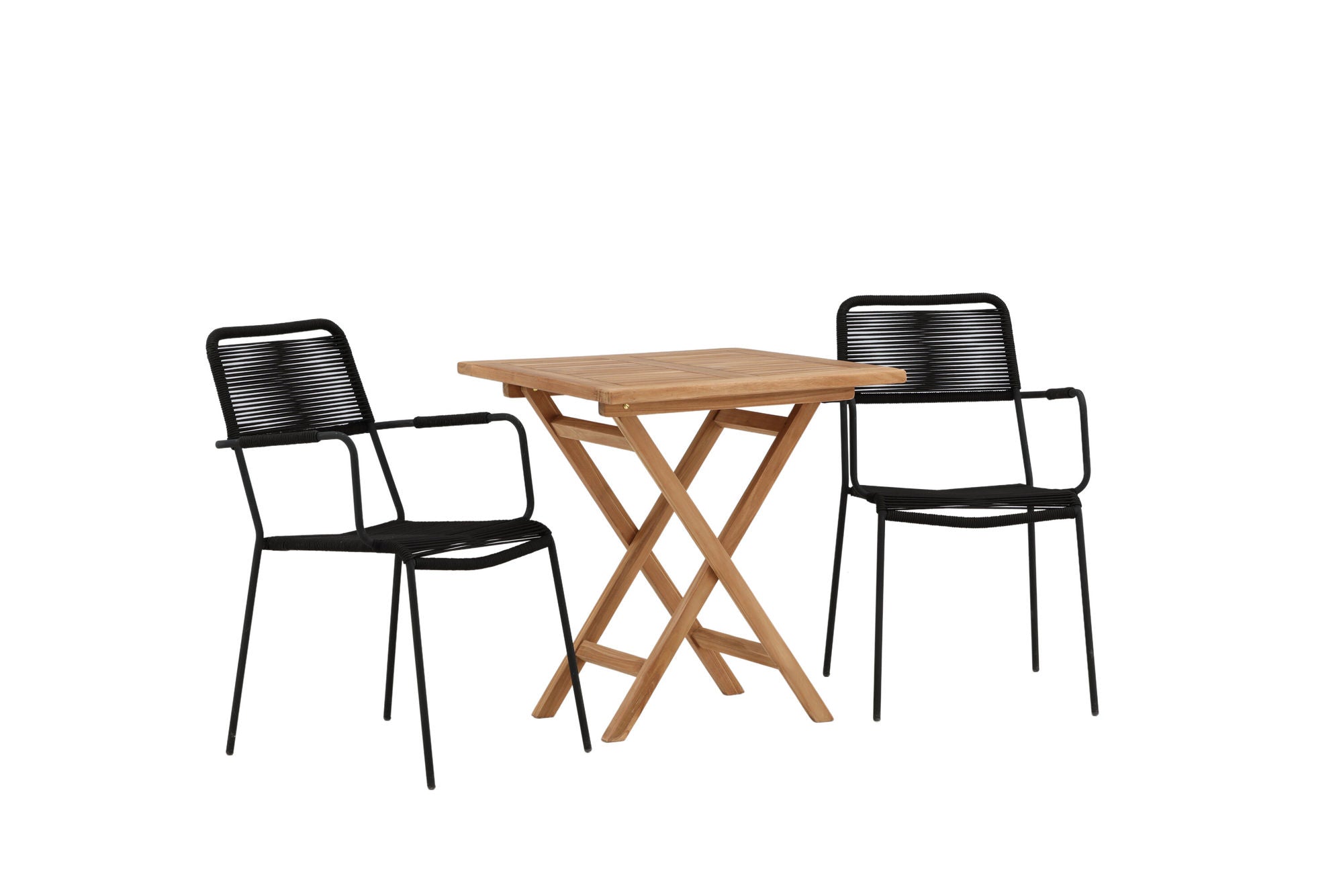 Venture Home Kenya - Folding bord- Natural - Teak - 70*70cm _1+ Lindos Armchair - Black Alu / Black Rope _2
