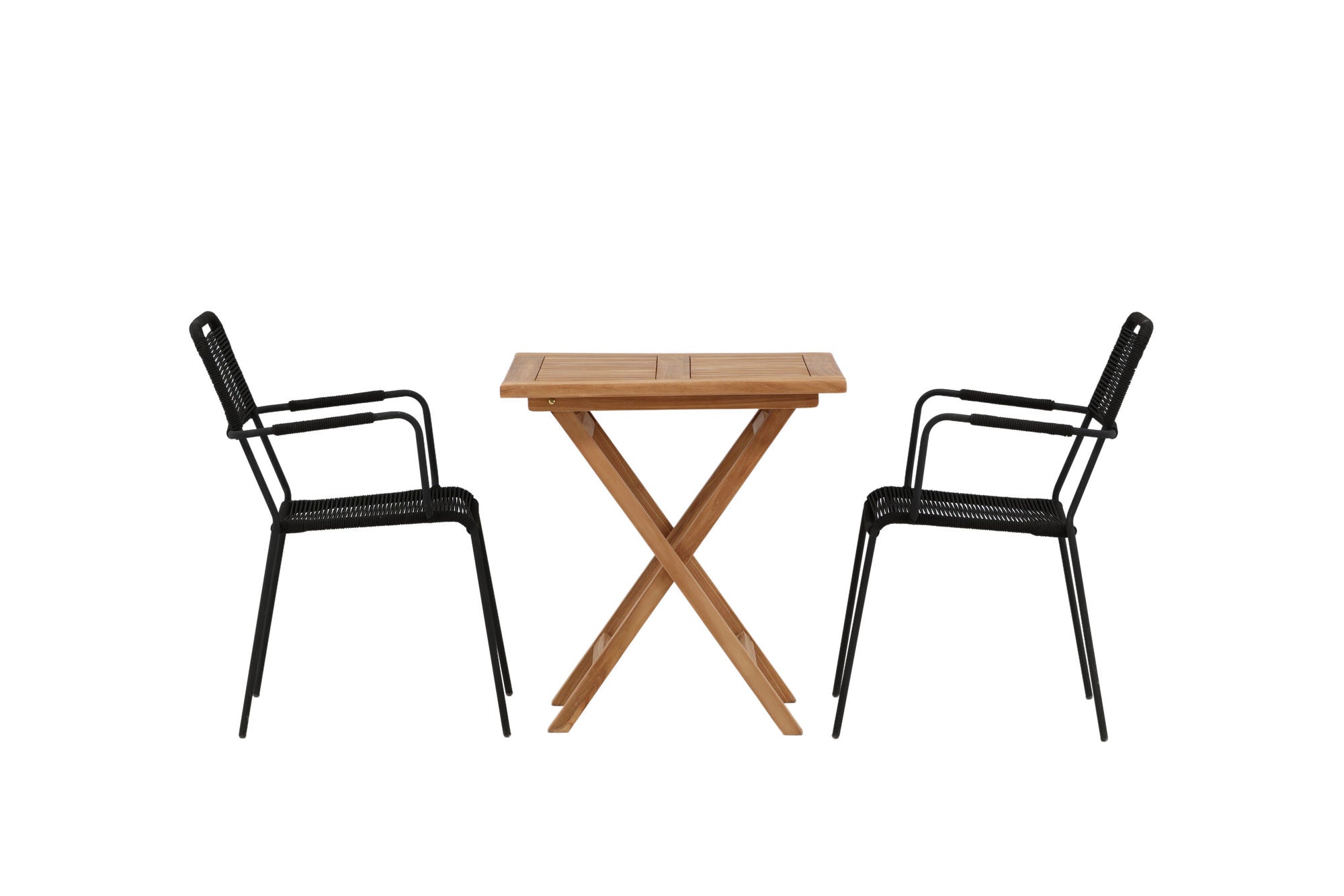 Venture Home Kenya - Folding bord- Natural - Teak - 70*70cm _1+ Lindos Armchair - Black Alu / Black Rope _2