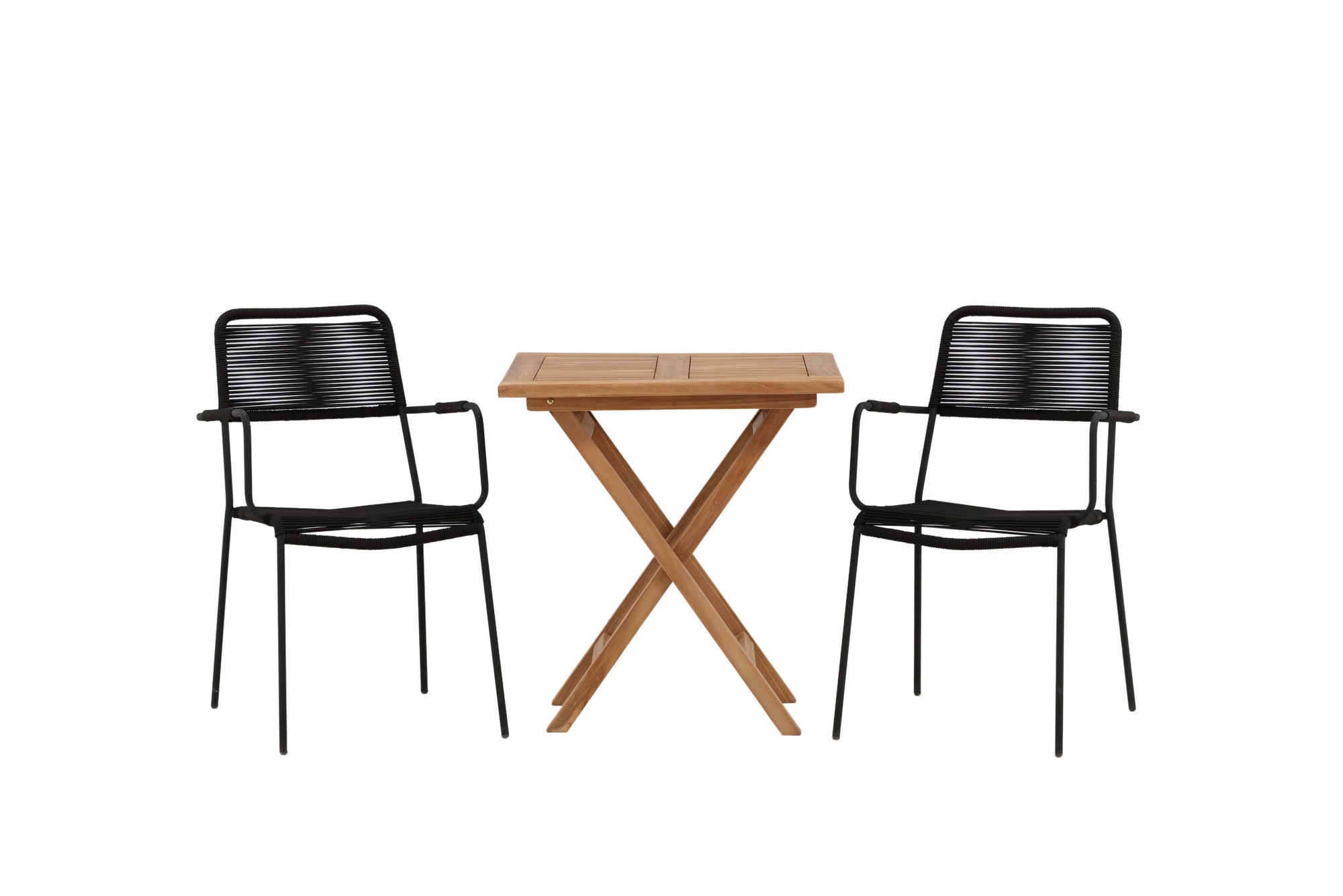 Venture Home Kenya - Folding bord- Natural - Teak - 70*70cm _1+ Lindos Armchair - Black Alu / Black Rope _2