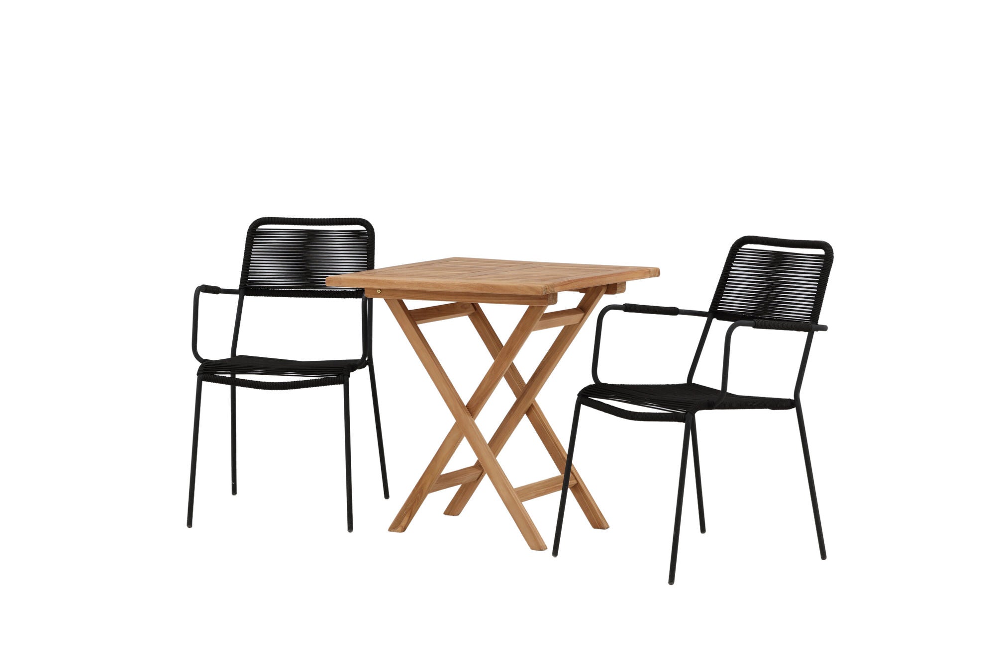 Venture Home Kenya - Folding bord- Natural - Teak - 70*70cm _1+ Lindos Armchair - Black Alu / Black Rope _2