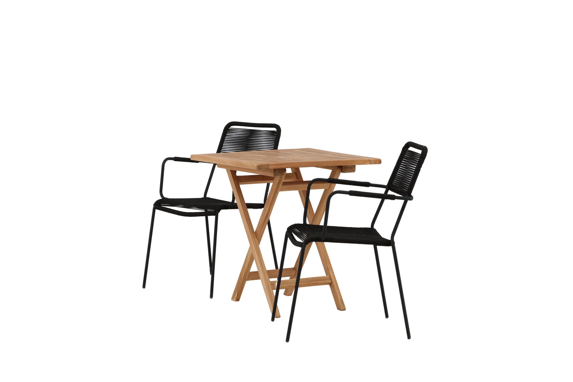 Venture Home Kenya - Folding bord- Natural - Teak - 70*70cm _1+ Lindos Armchair - Black Alu / Black Rope _2