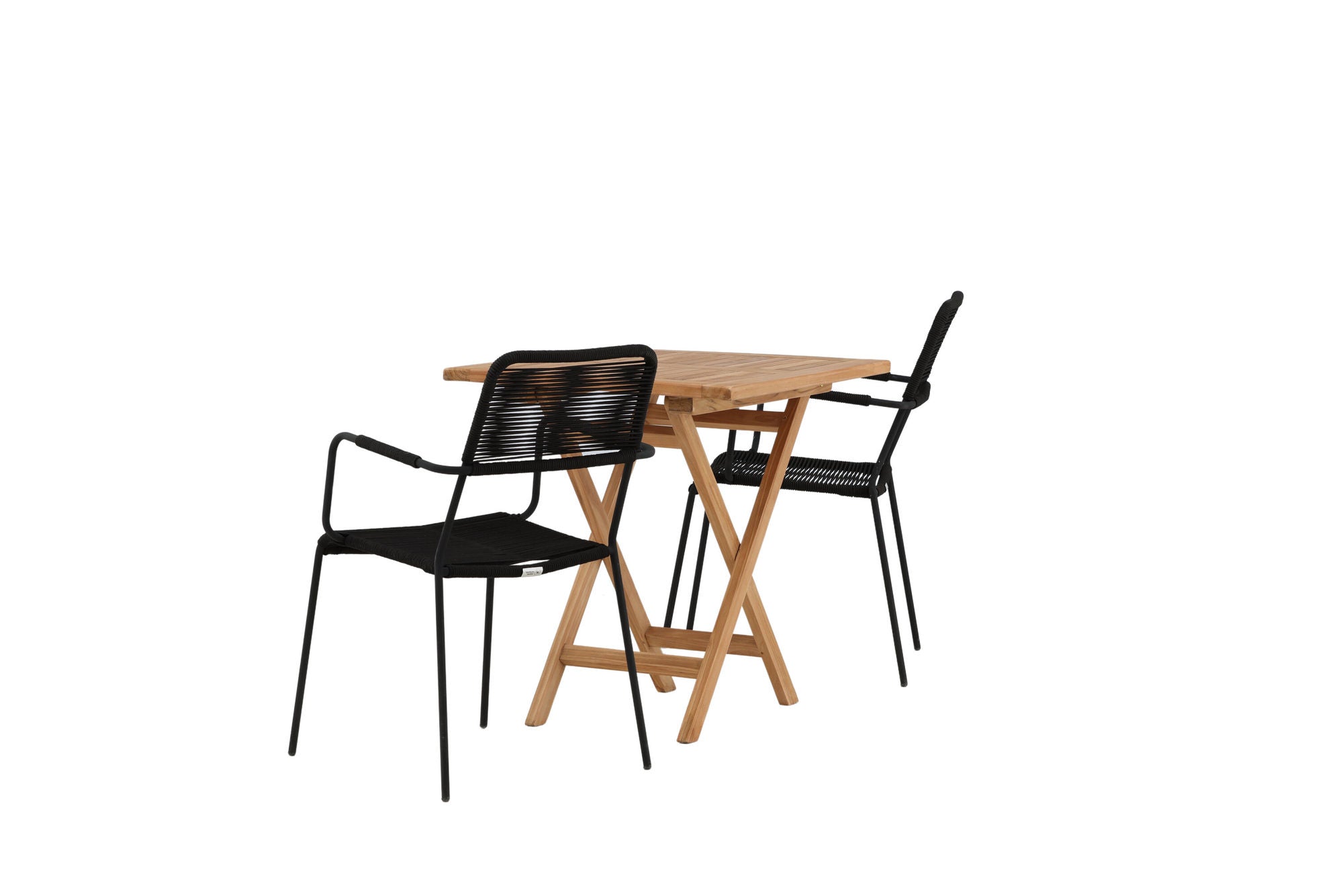 Venture Home Kenya - Folding bord- Natural - Teak - 70*70cm _1+ Lindos Armchair - Black Alu / Black Rope _2