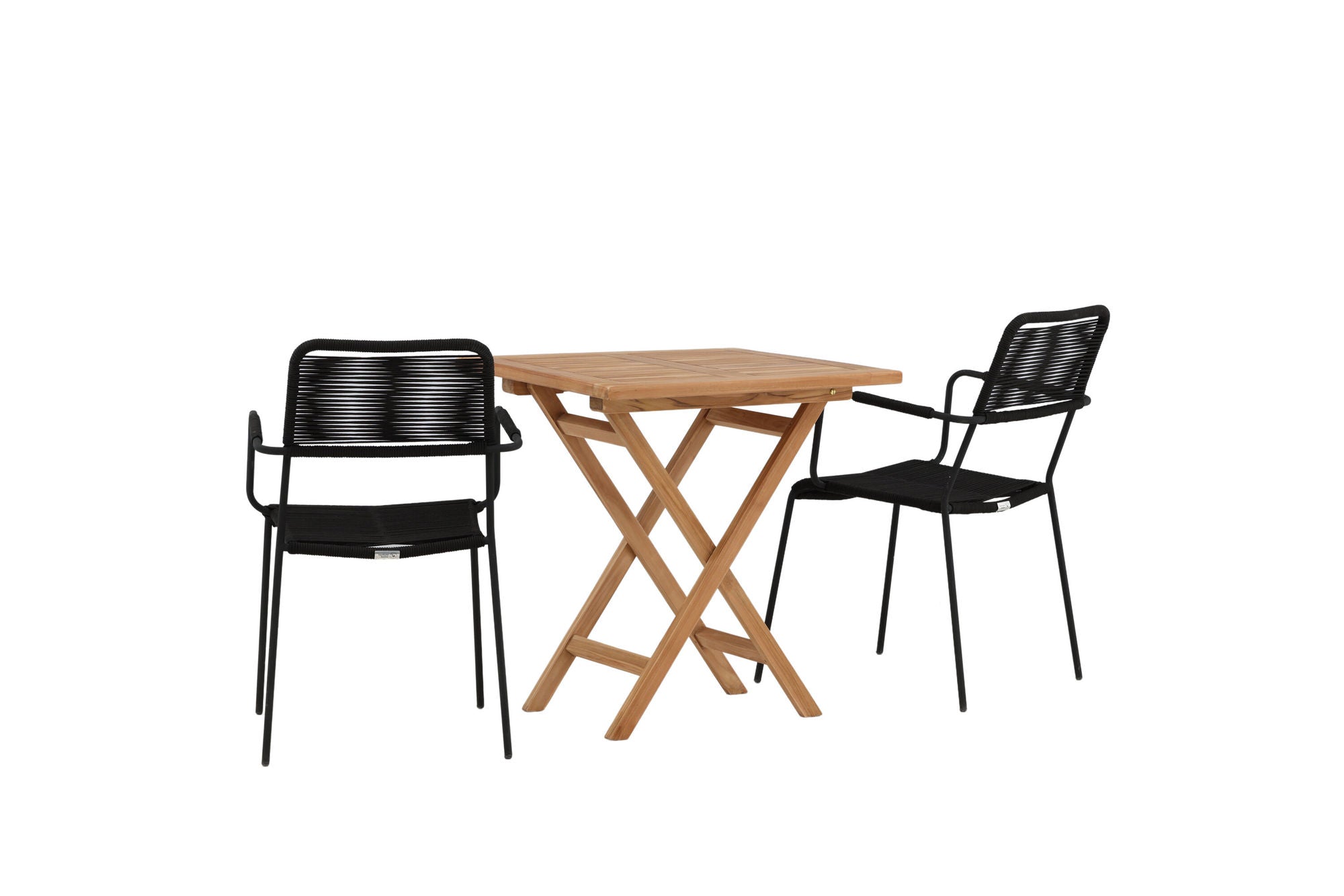 Venture Home Kenya - Folding bord- Natural - Teak - 70*70cm _1+ Lindos Armchair - Black Alu / Black Rope _2