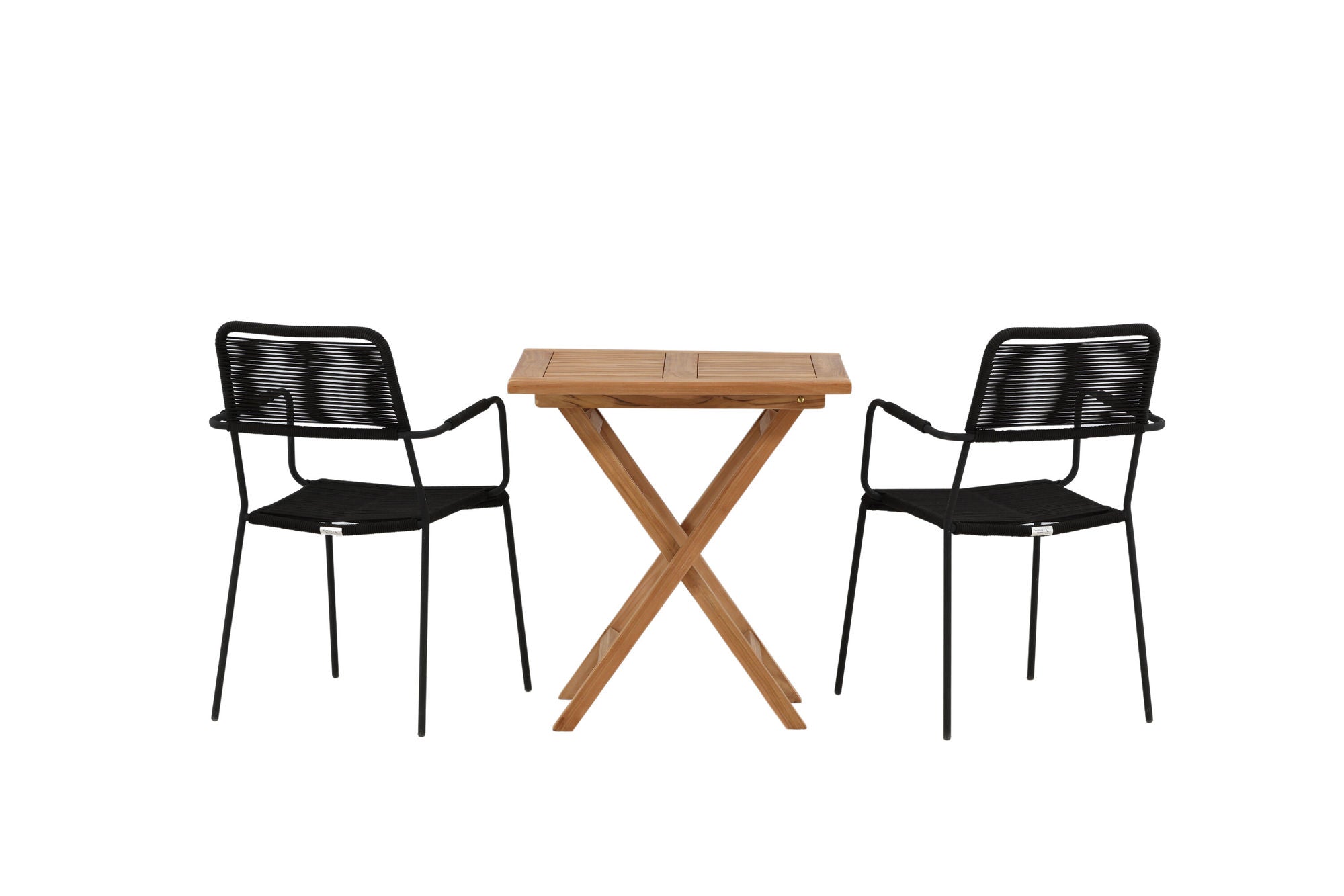 Venture Home Kenya - Folding bord- Natural - Teak - 70*70cm _1+ Lindos Armchair - Black Alu / Black Rope _2