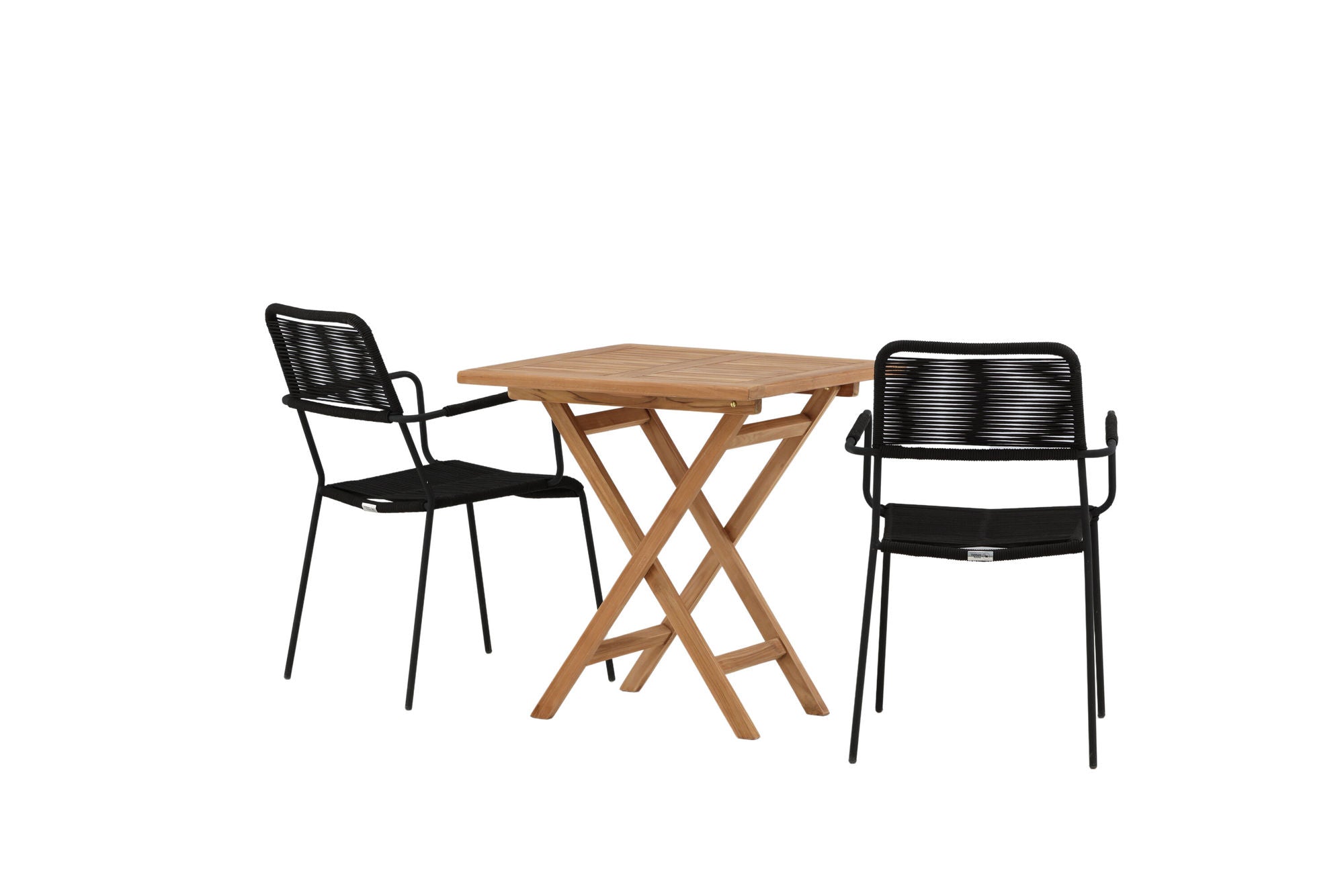 Venture Home Kenya - Folding bord- Natural - Teak - 70*70cm _1+ Lindos Armchair - Black Alu / Black Rope _2