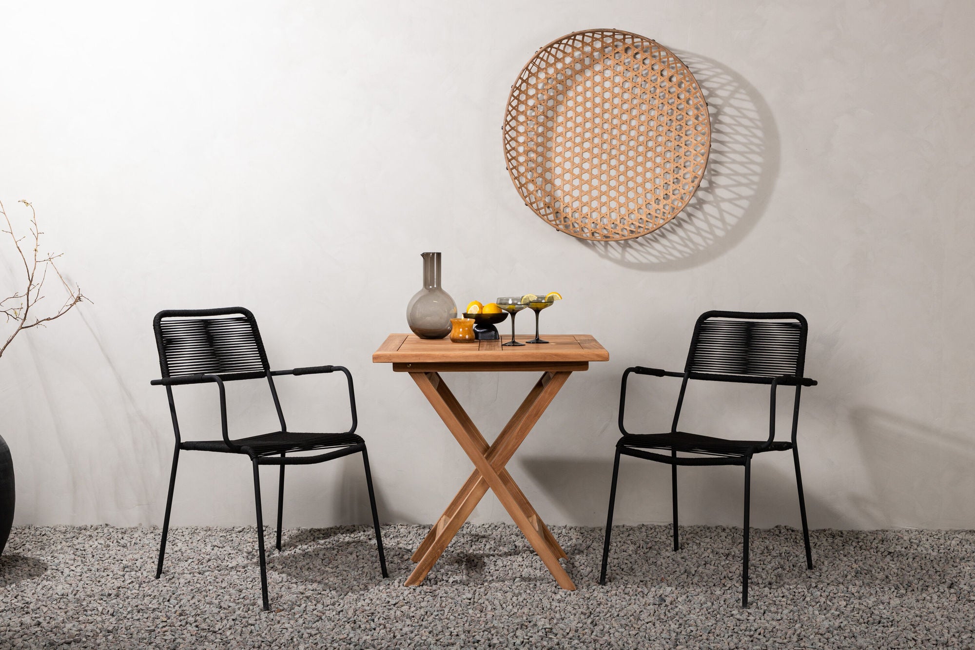 Venture Home Kenya - Folding bord- Natural - Teak - 70*70cm _1+ Lindos Armchair - Black Alu / Black Rope _2