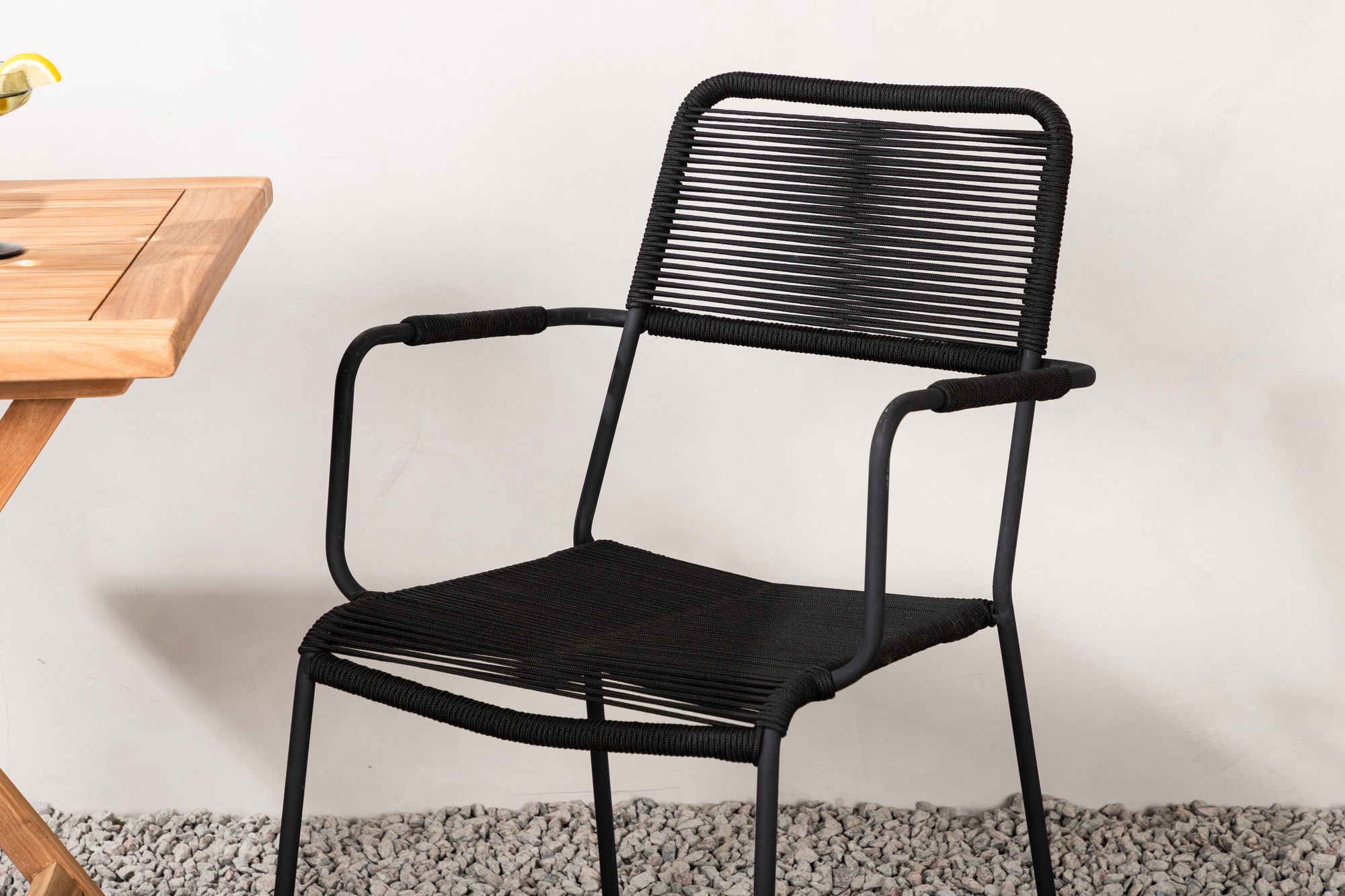 Venture Home Kenya - Folding bord- Natural - Teak - 70*70cm _1+ Lindos Armchair - Black Alu / Black Rope _2