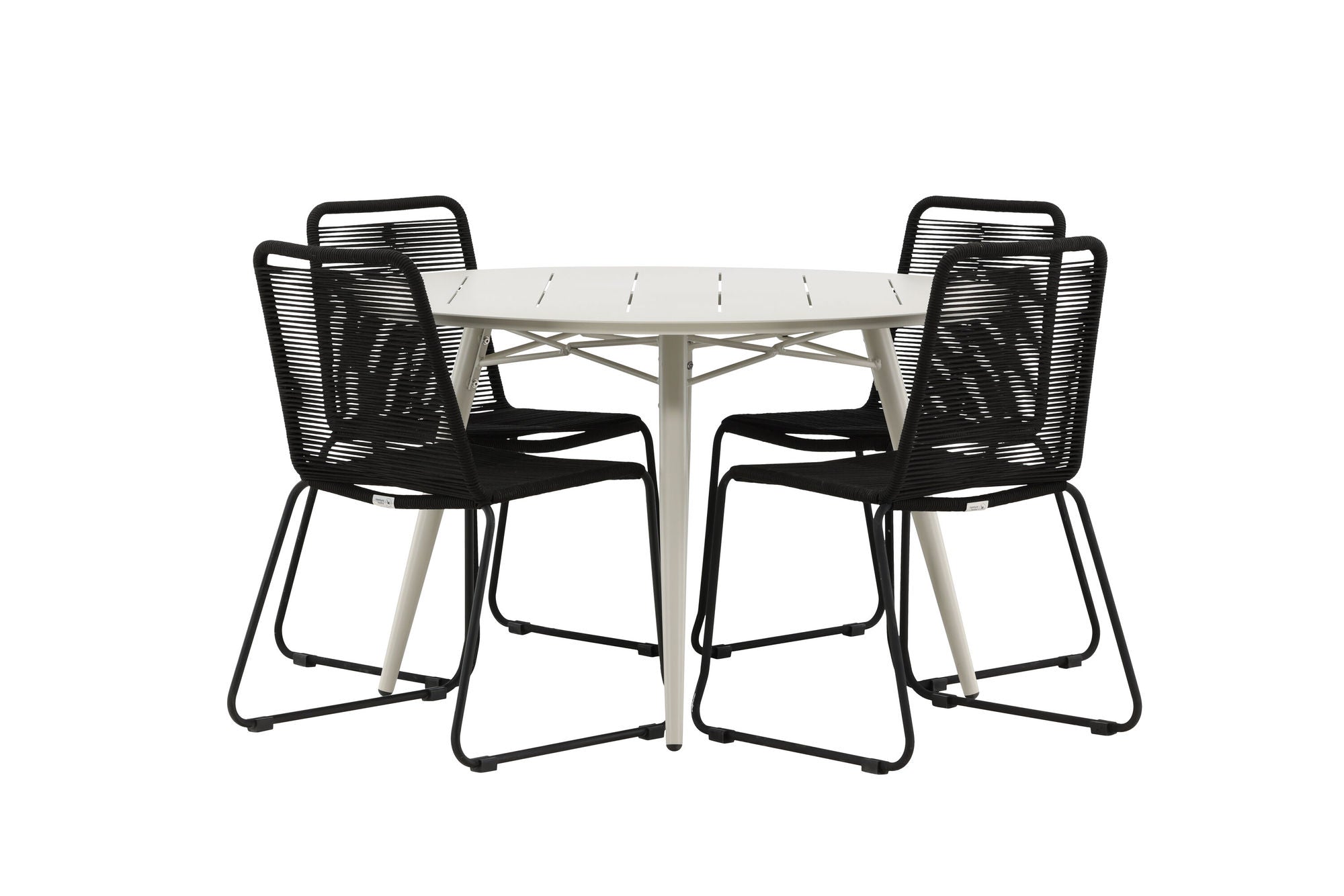 Venture Home Lina spisebord - Beige - rund 120 cm _1+ Lindos Stacking stol - Black Alu / Black Rope _4