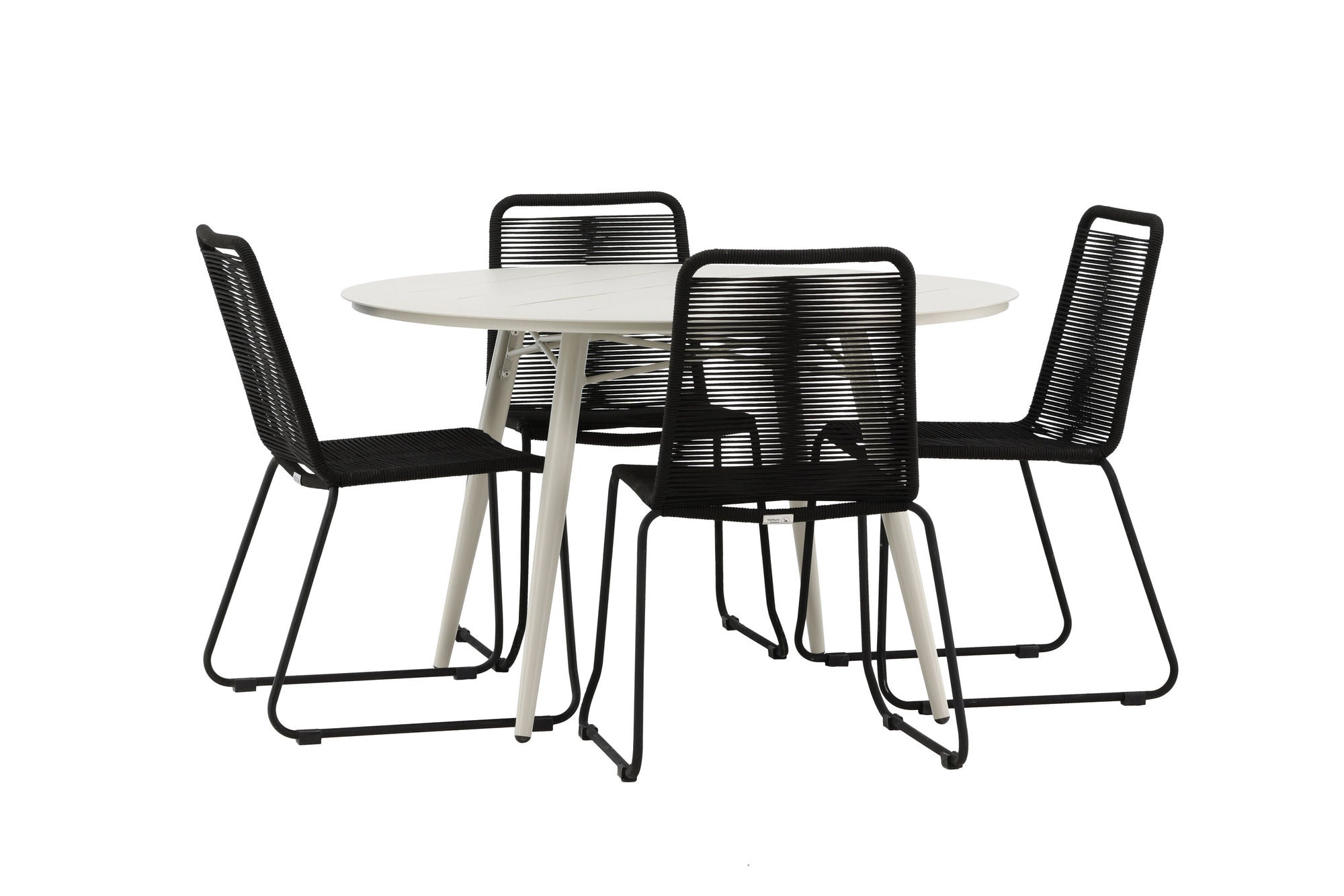 Venture Home Lina spisebord - Beige - rund 120 cm _1+ Lindos Stacking stol - Black Alu / Black Rope _4