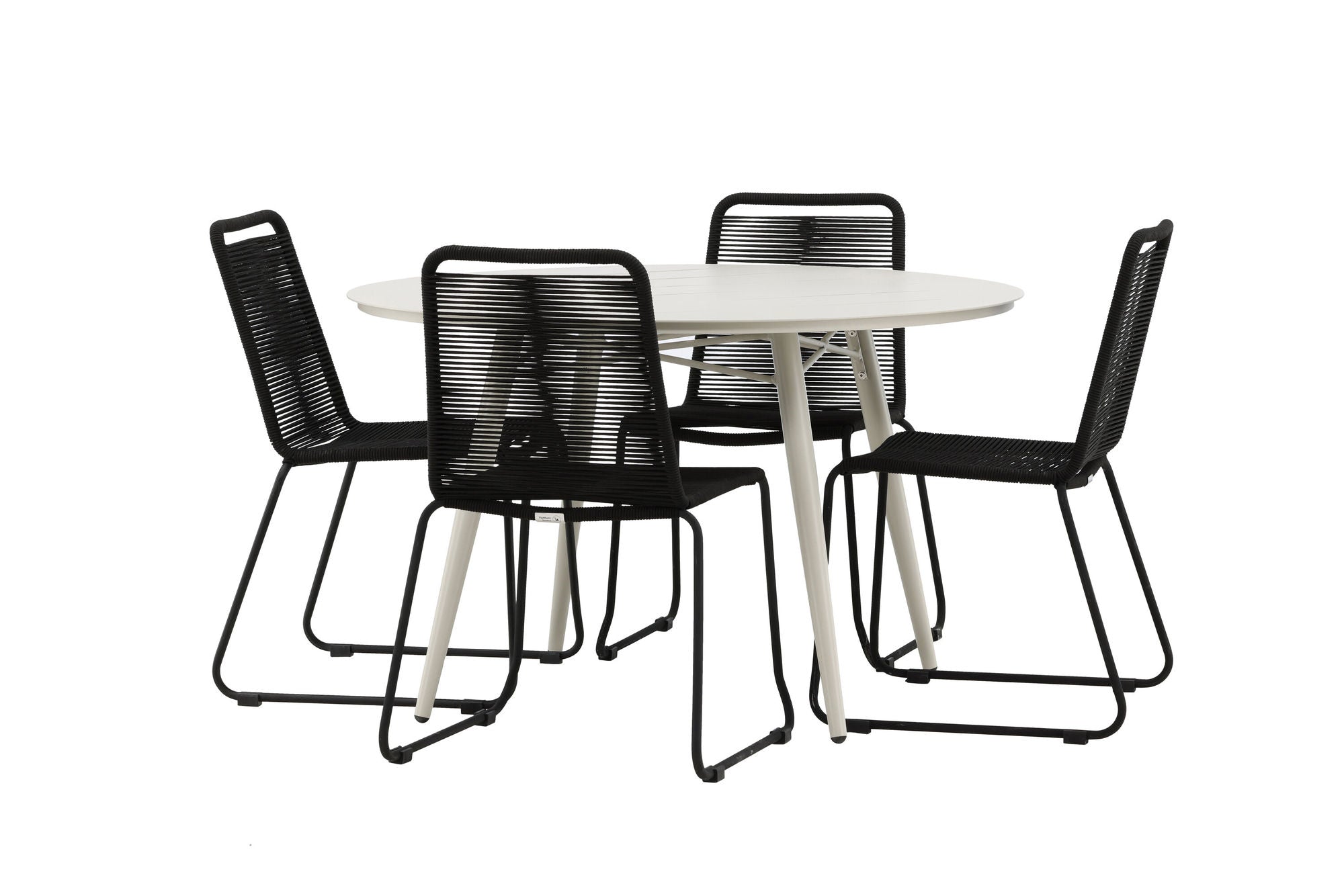 Venture Home Lina spisebord - Beige - rund 120 cm _1+ Lindos Stacking stol - Black Alu / Black Rope _4