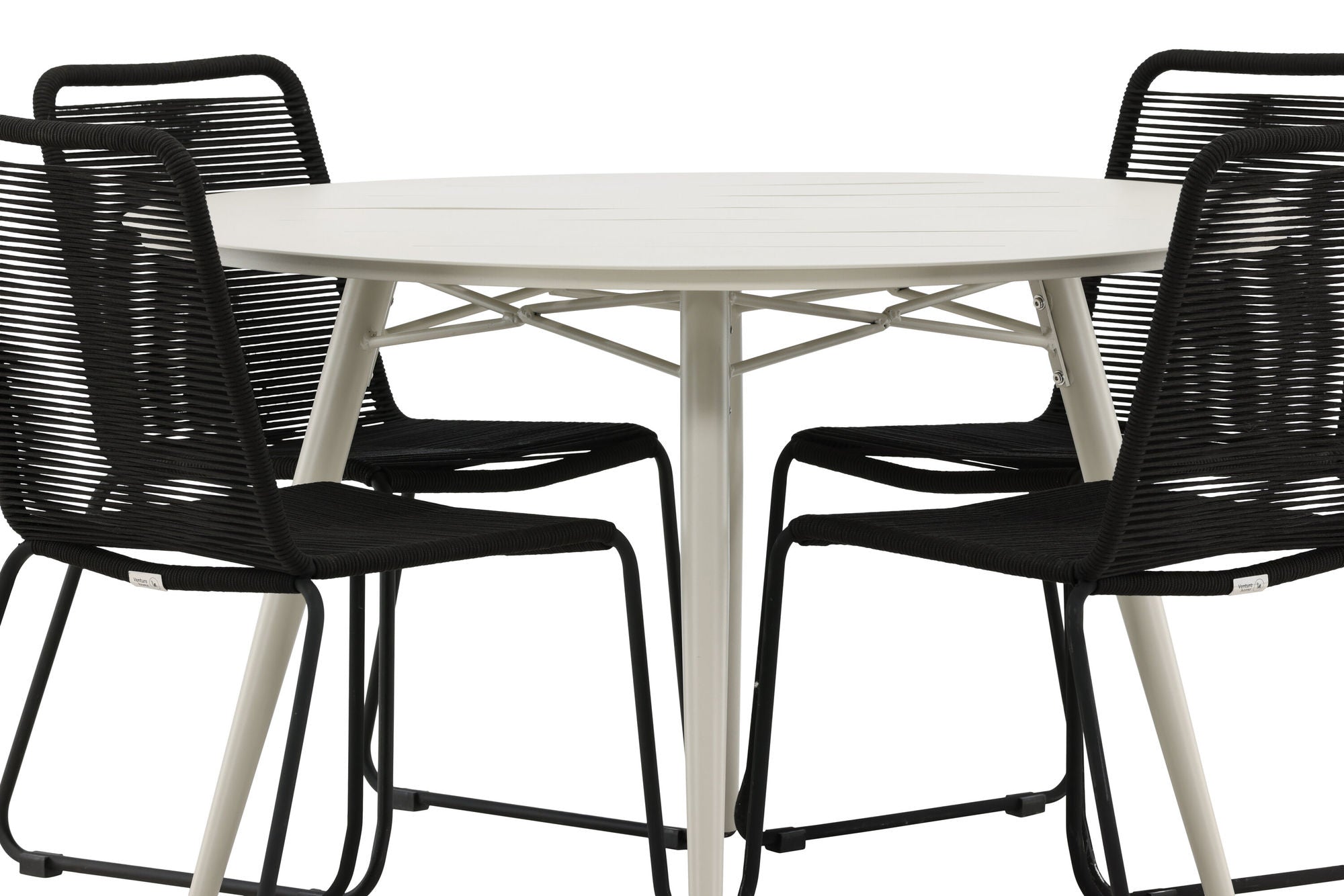 Venture Home Lina spisebord - Beige - rund 120 cm _1+ Lindos Stacking stol - Black Alu / Black Rope _4