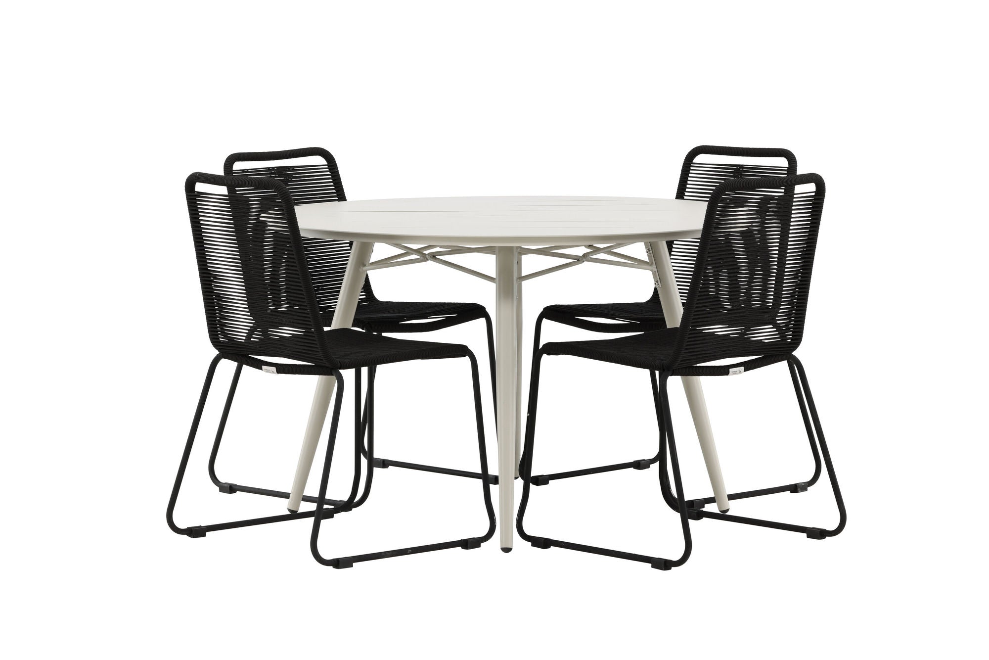 Venture Home Lina spisebord - Beige - rund 120 cm _1+ Lindos Stacking stol - Black Alu / Black Rope _4