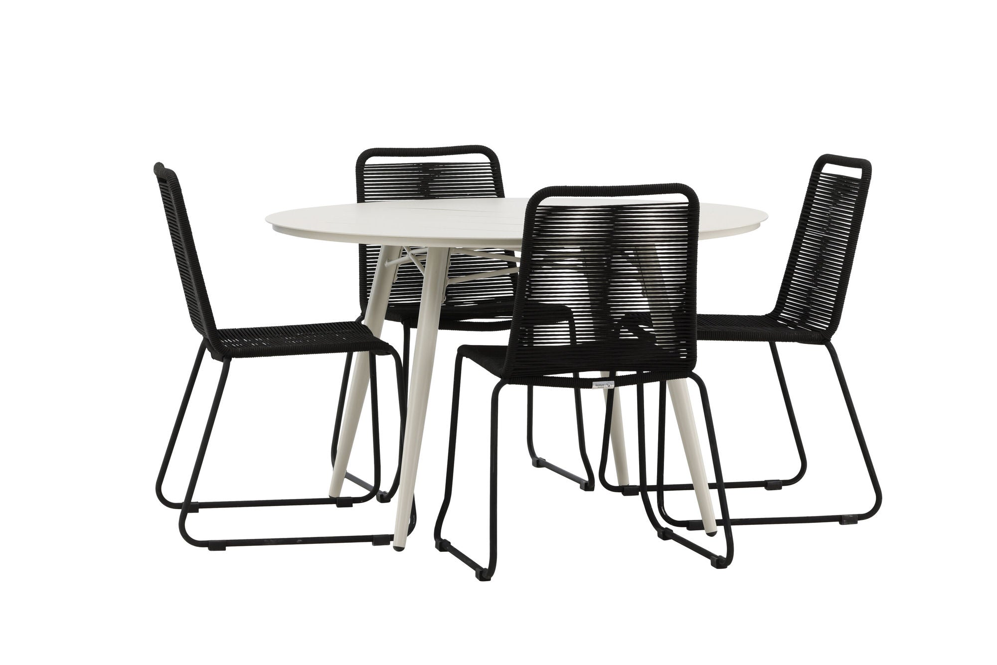Venture Home Lina spisebord - Beige - rund 120 cm _1+ Lindos Stacking stol - Black Alu / Black Rope _4