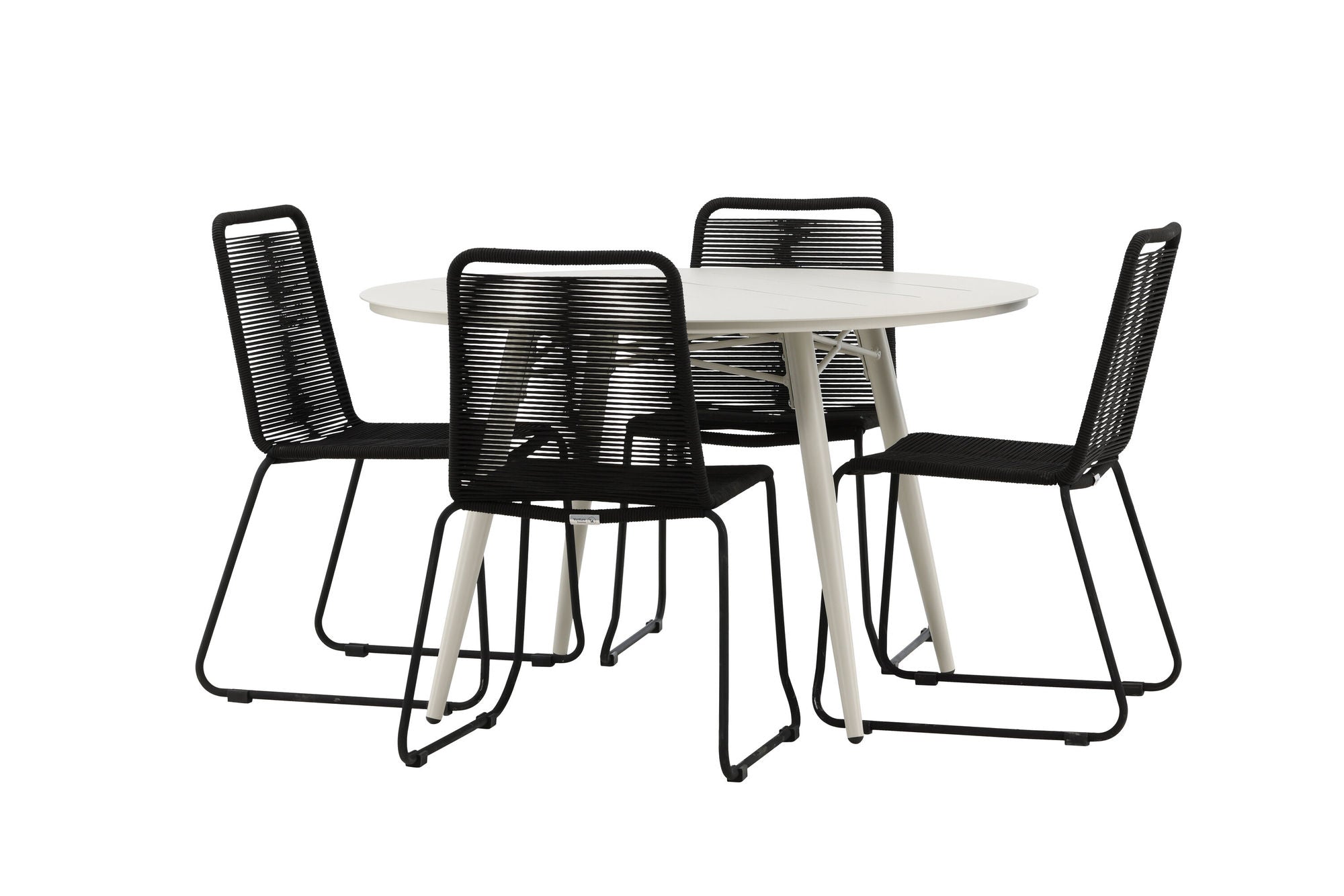 Venture Home Lina spisebord - Beige - rund 120 cm _1+ Lindos Stacking stol - Black Alu / Black Rope _4