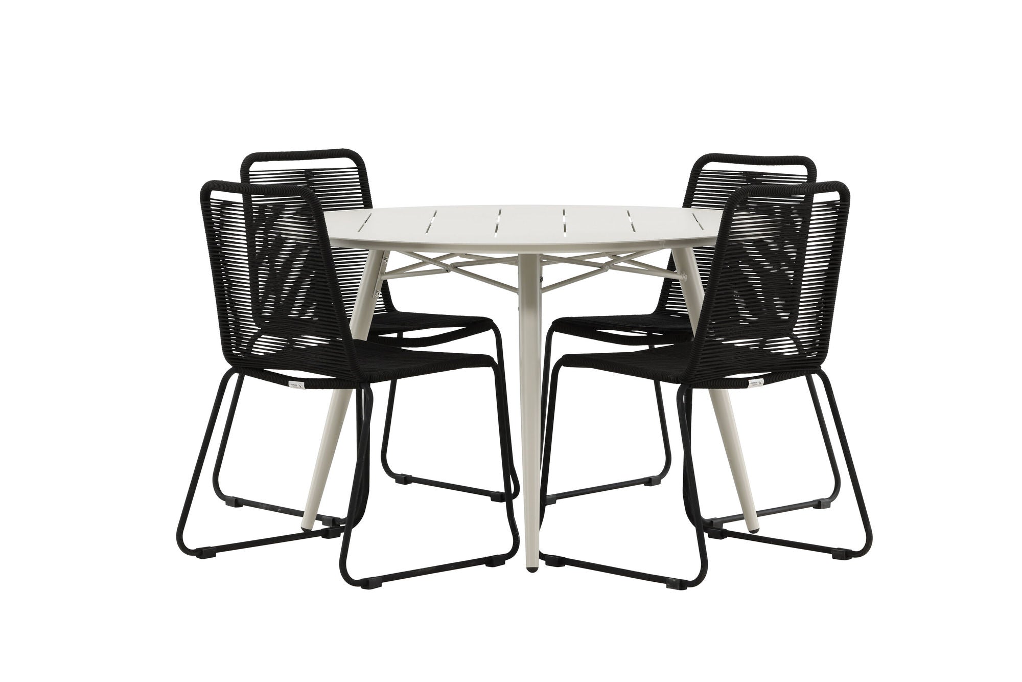 Venture Home Lina spisebord - Beige - rund 120 cm _1+ Lindos Stacking stol - Black Alu / Black Rope _4