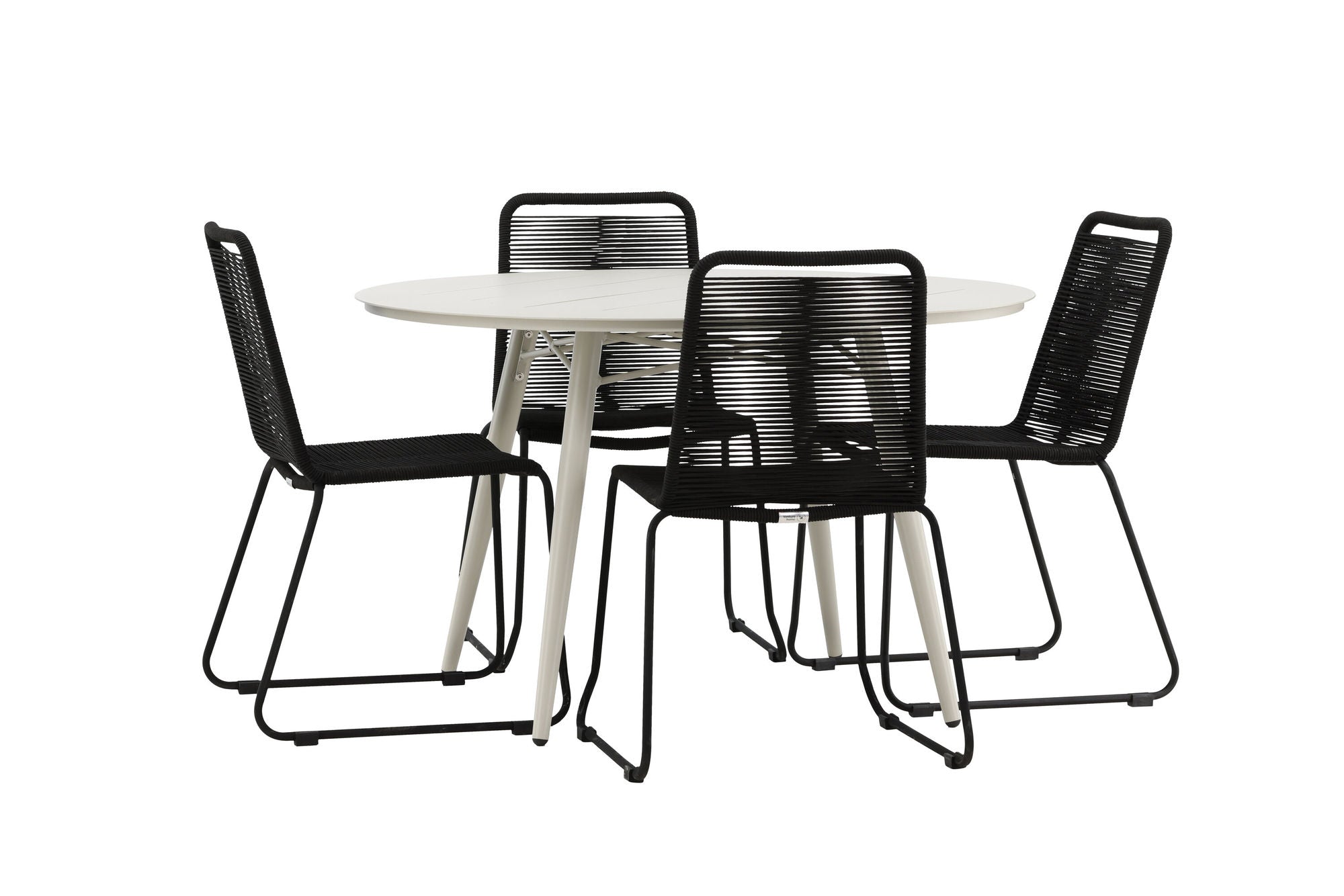 Venture Home Lina spisebord - Beige - rund 120 cm _1+ Lindos Stacking stol - Black Alu / Black Rope _4