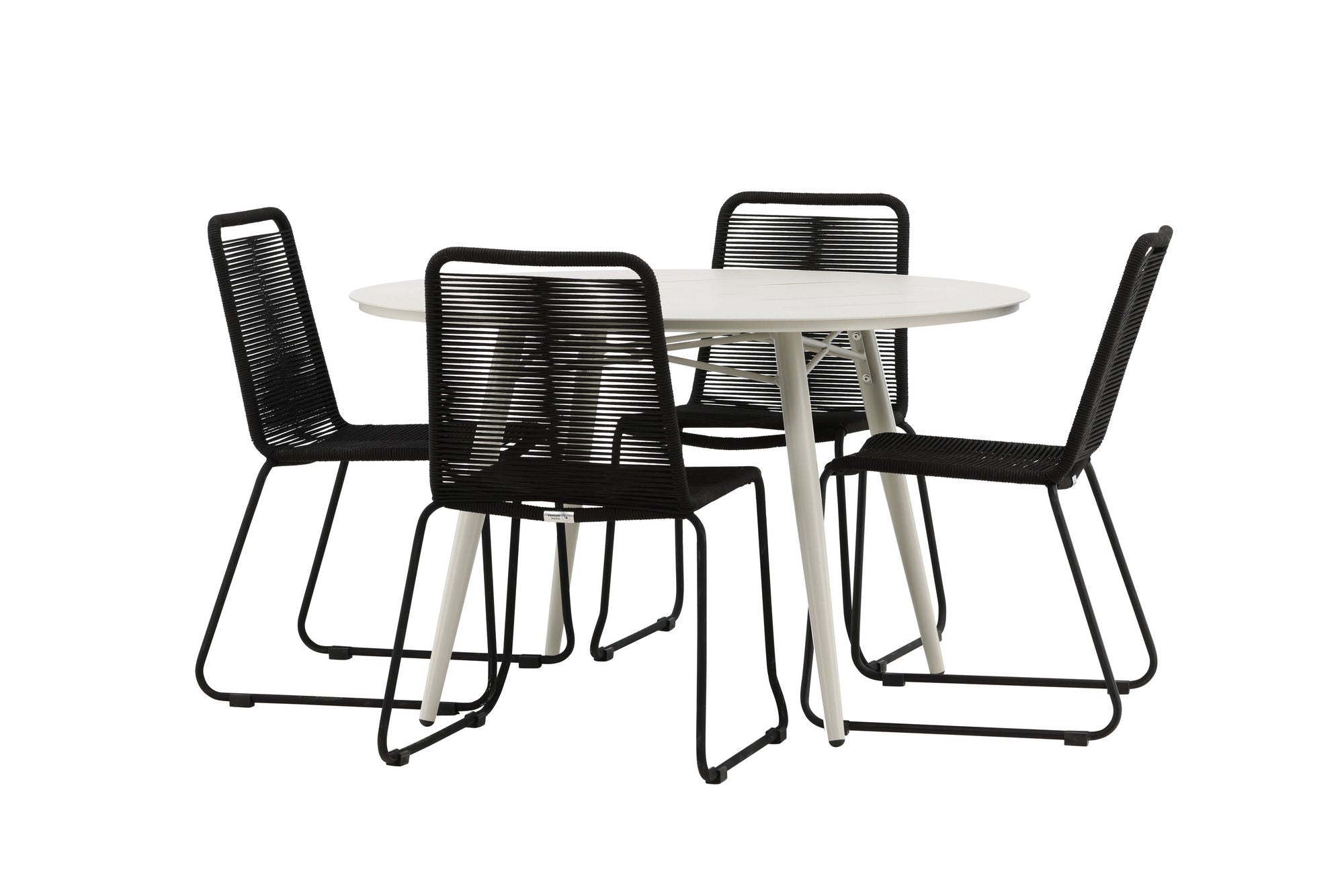 Venture Home Lina spisebord - Beige - rund 120 cm _1+ Lindos Stacking stol - Black Alu / Black Rope _4