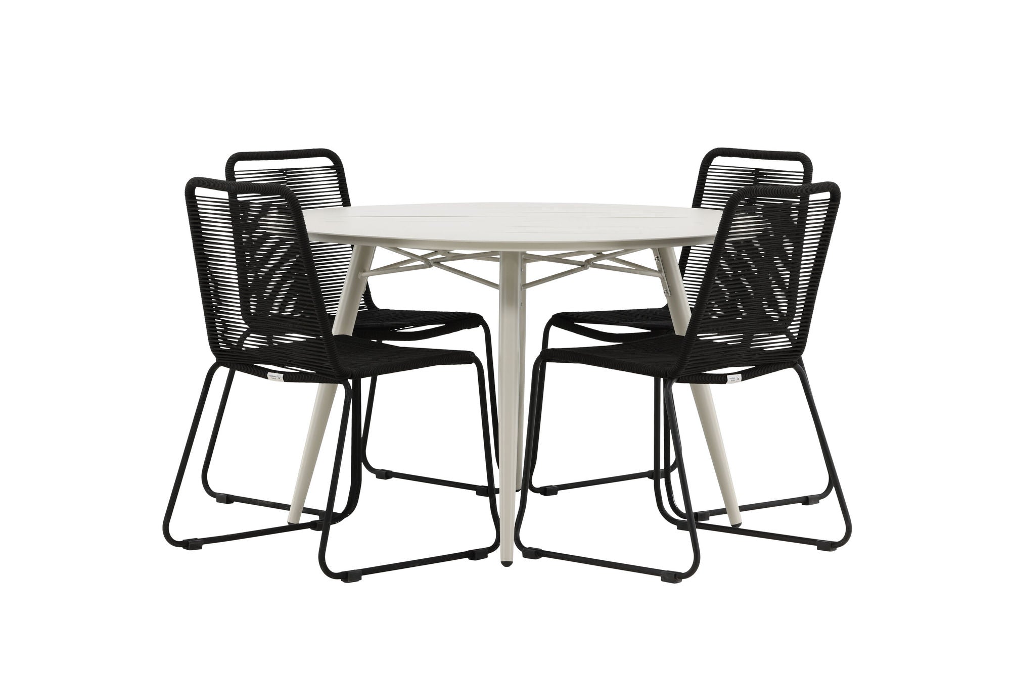 Venture Home Lina spisebord - Beige - rund 120 cm _1+ Lindos Stacking stol - Black Alu / Black Rope _4