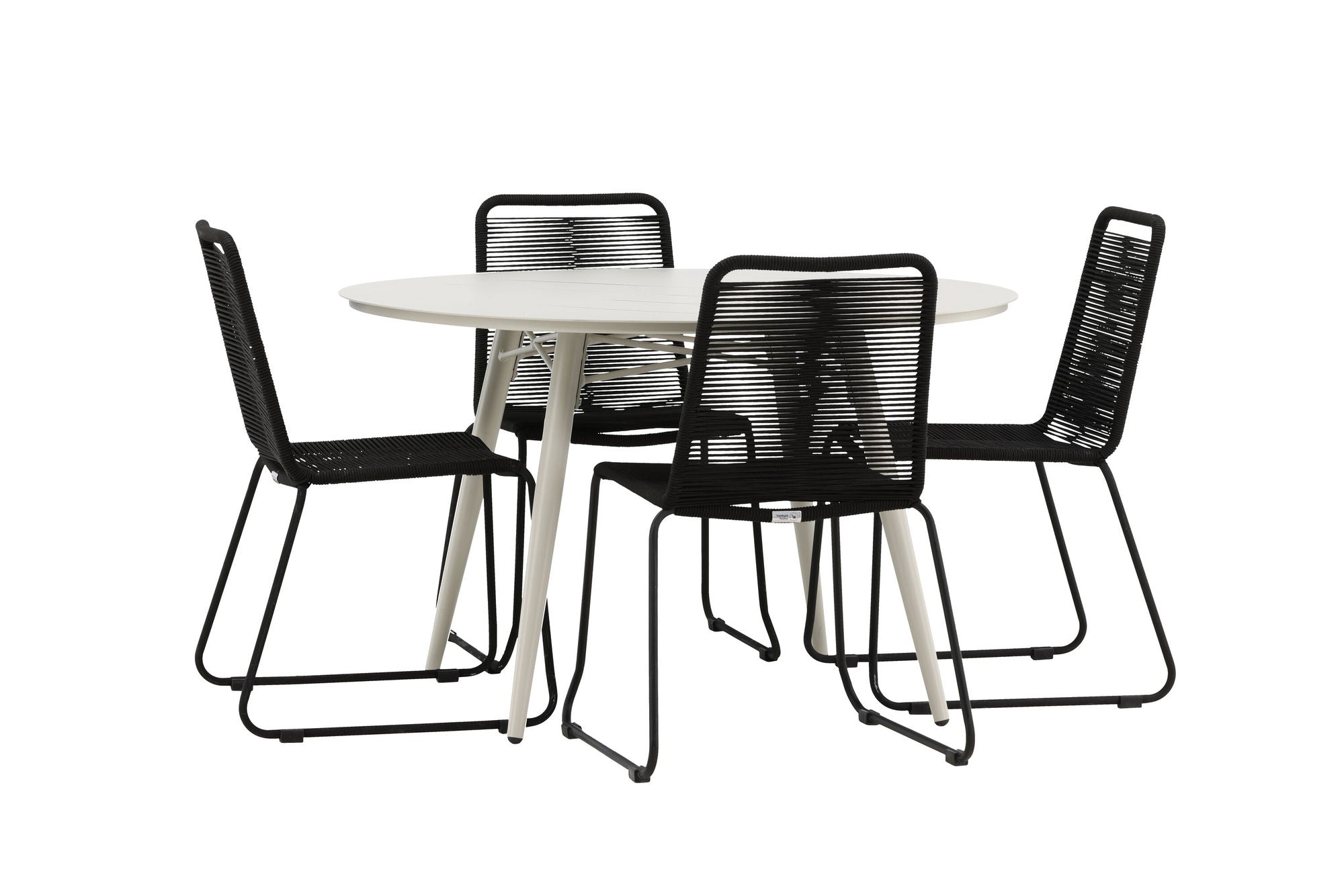 Venture Home Lina spisebord - Beige - rund 120 cm _1+ Lindos Stacking stol - Black Alu / Black Rope _4