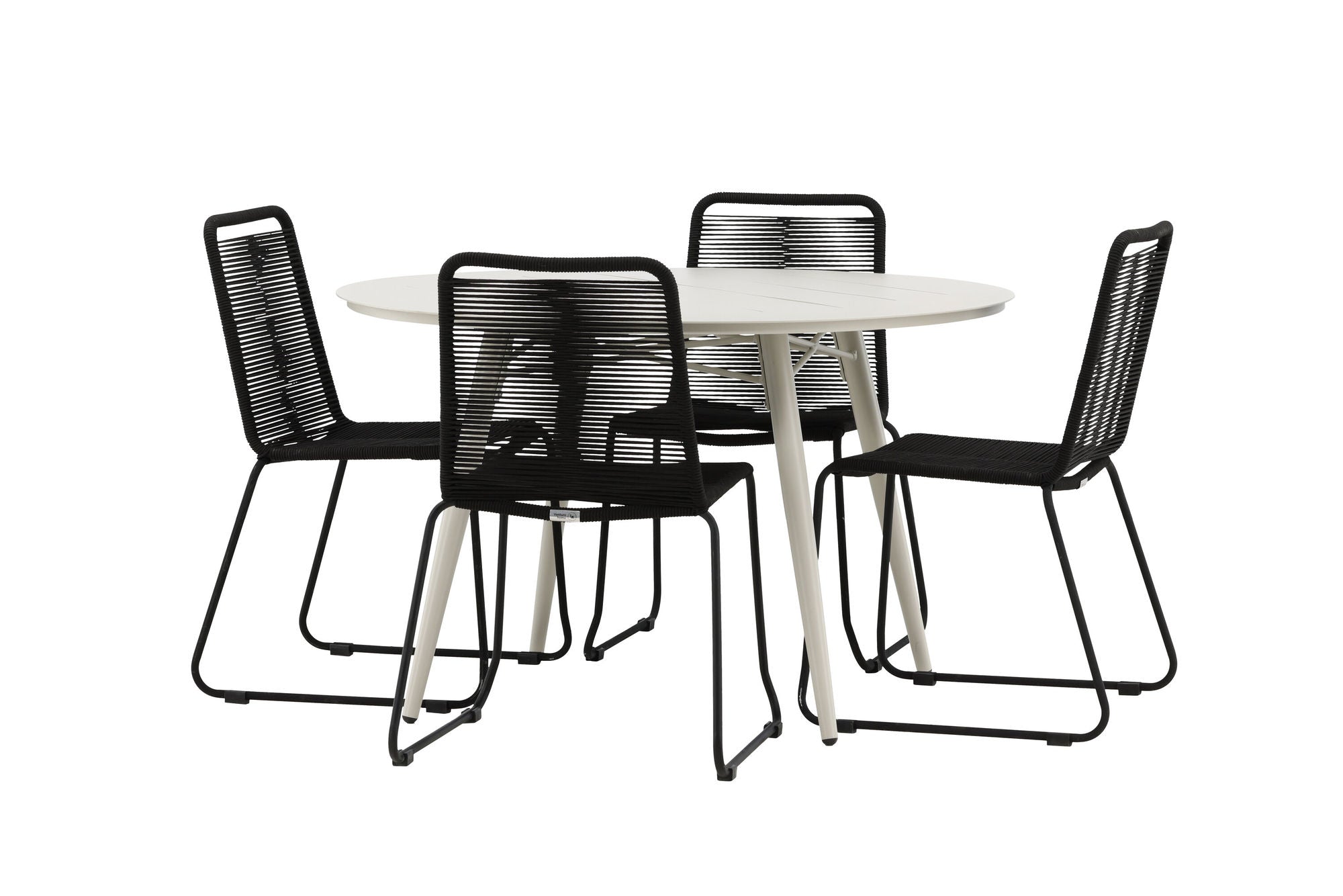 Venture Home Lina spisebord - Beige - rund 120 cm _1+ Lindos Stacking stol - Black Alu / Black Rope _4