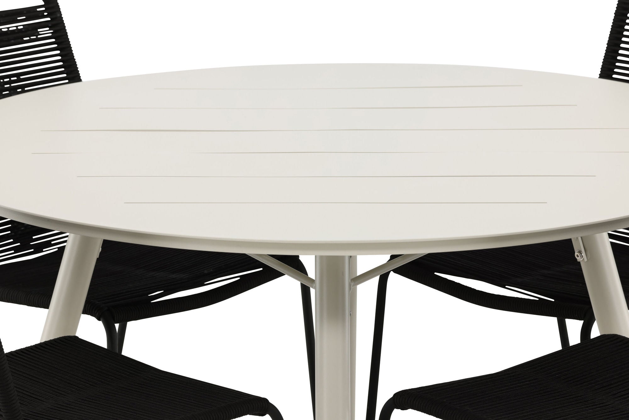 Venture Home Lina spisebord - Beige - rund 120 cm _1+ Lindos Stacking stol - Black Alu / Black Rope _4