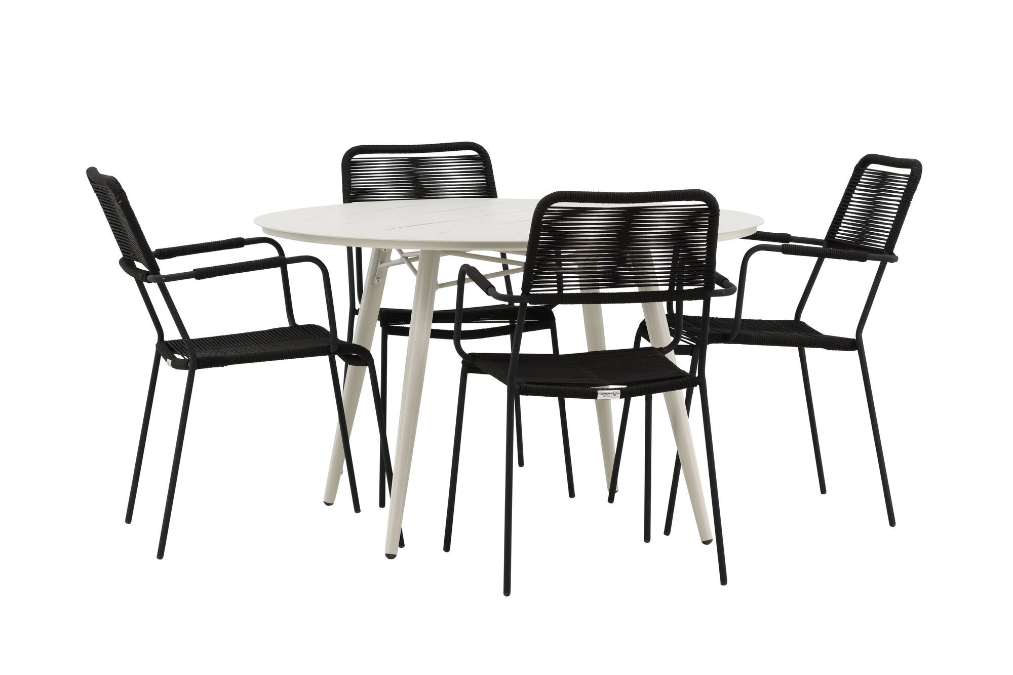 Venture Home Lina spisebord - Beige - rund 120 cm _1+ Lindos Armchair - Black Alu / Black Rope _4