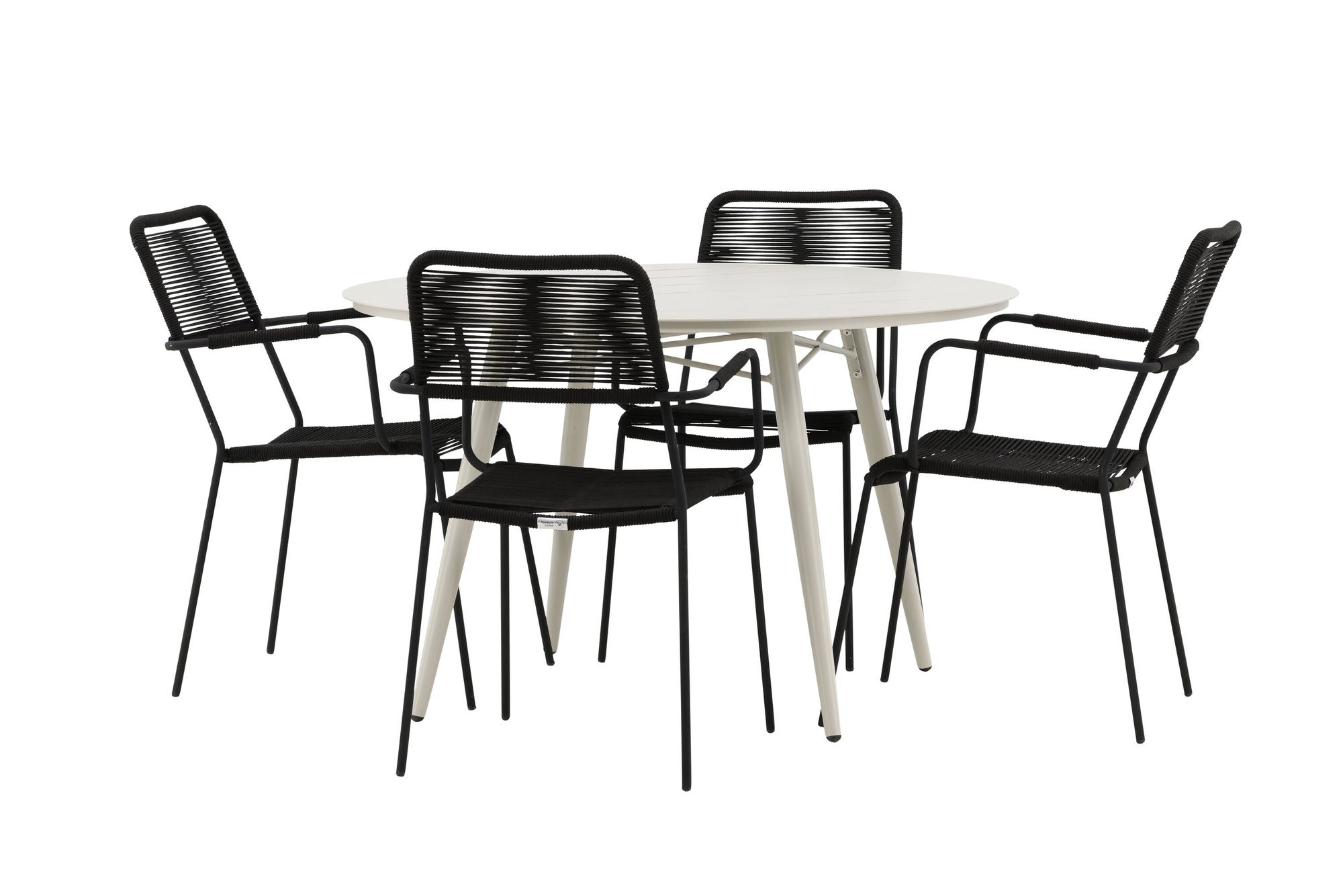 Venture Home Lina spisebord - Beige - rund 120 cm _1+ Lindos Armchair - Black Alu / Black Rope _4