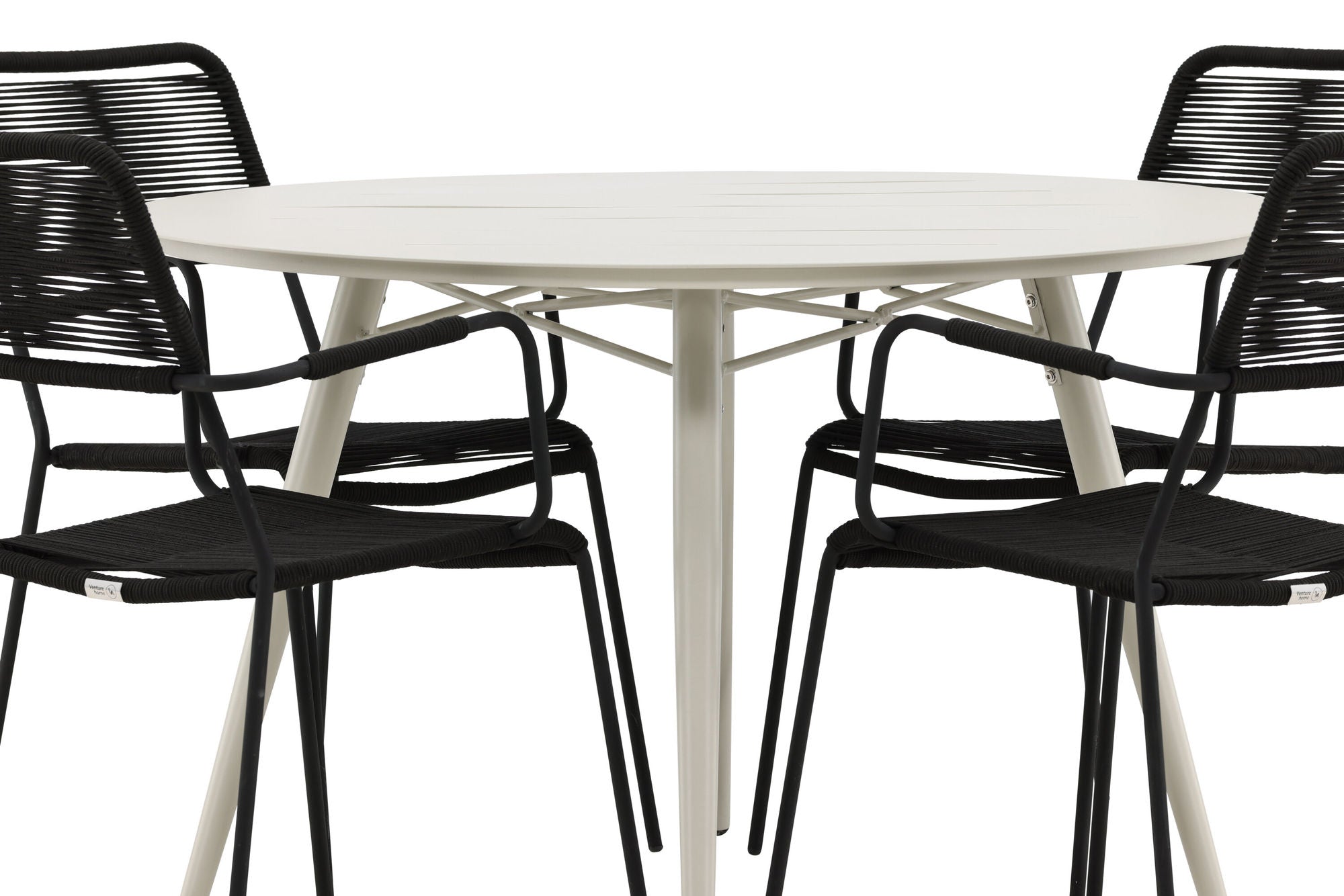 Venture Home Lina spisebord - Beige - rund 120 cm _1+ Lindos Armchair - Black Alu / Black Rope _4