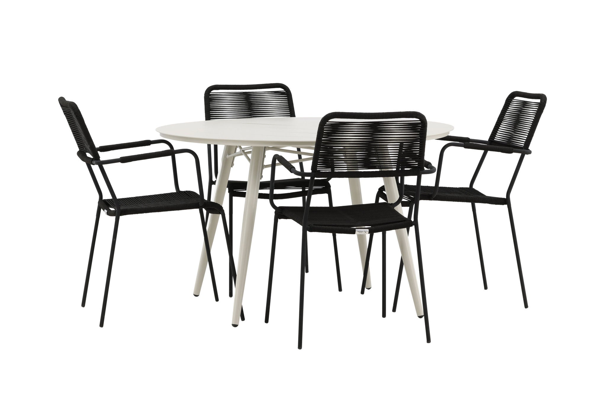 Venture Home Lina spisebord - Beige - rund 120 cm _1+ Lindos Armchair - Black Alu / Black Rope _4