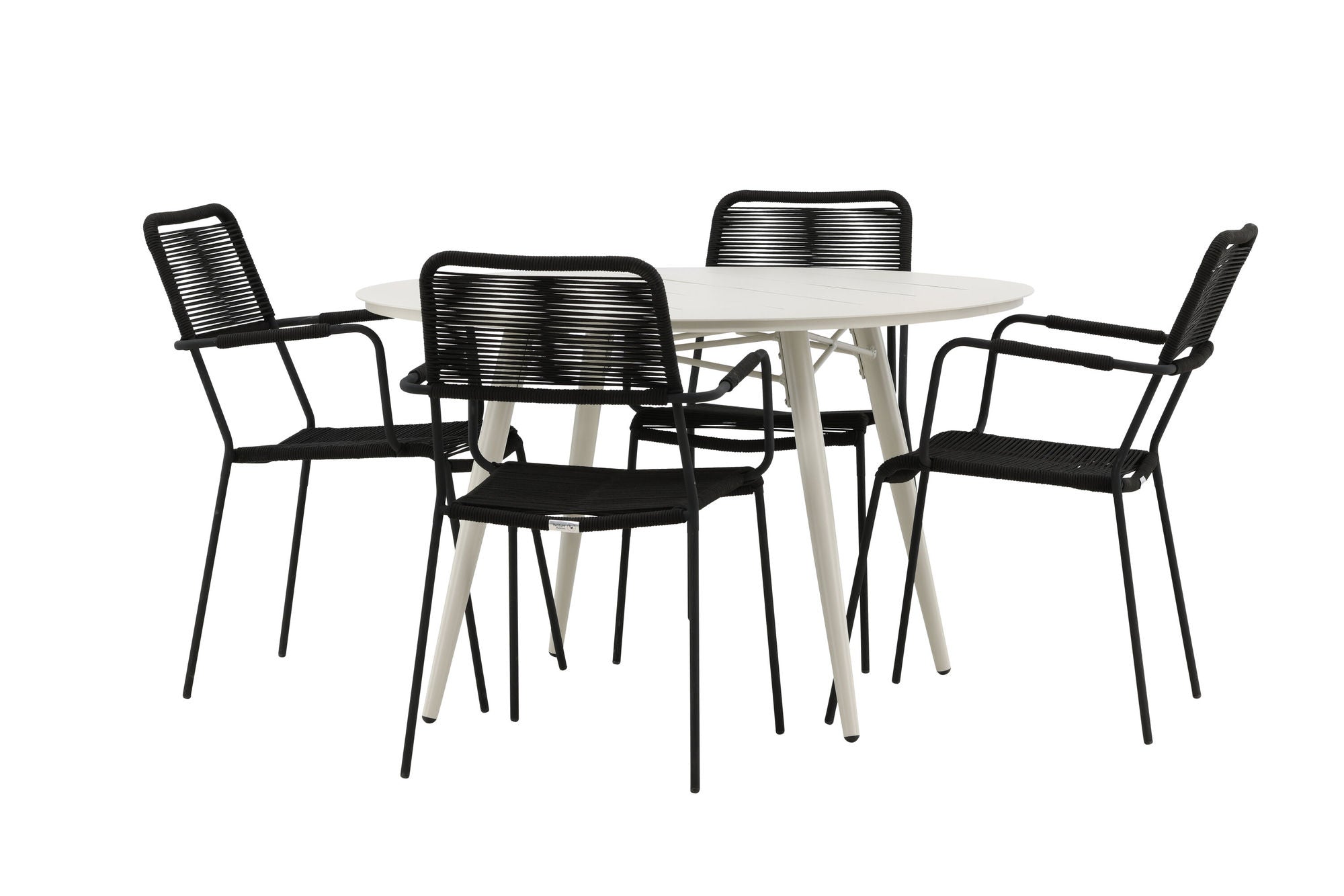 Venture Home Lina spisebord - Beige - rund 120 cm _1+ Lindos Armchair - Black Alu / Black Rope _4