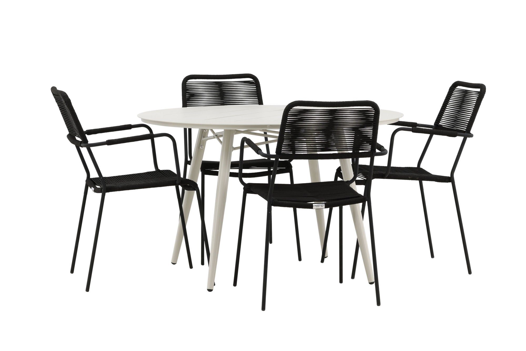 Venture Home Lina spisebord - Beige - rund 120 cm _1+ Lindos Armchair - Black Alu / Black Rope _4